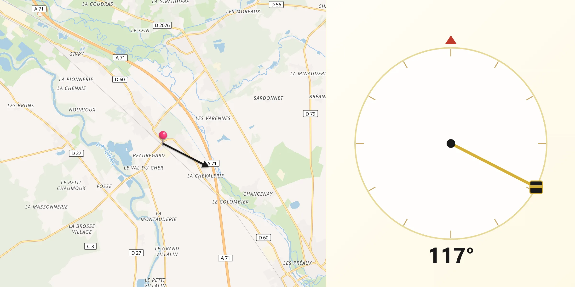 Direction vers la Qibla depuis Foëcy
