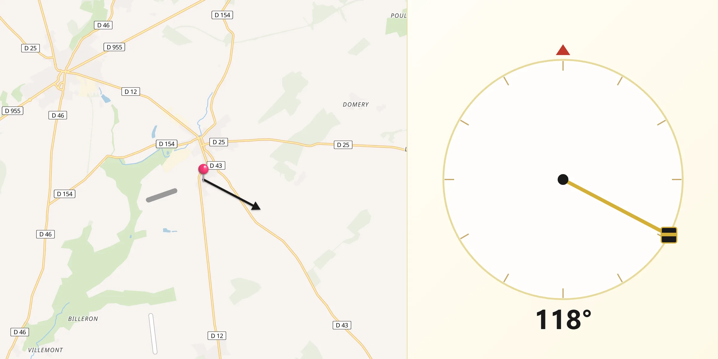 Direction vers la Qibla depuis Rians