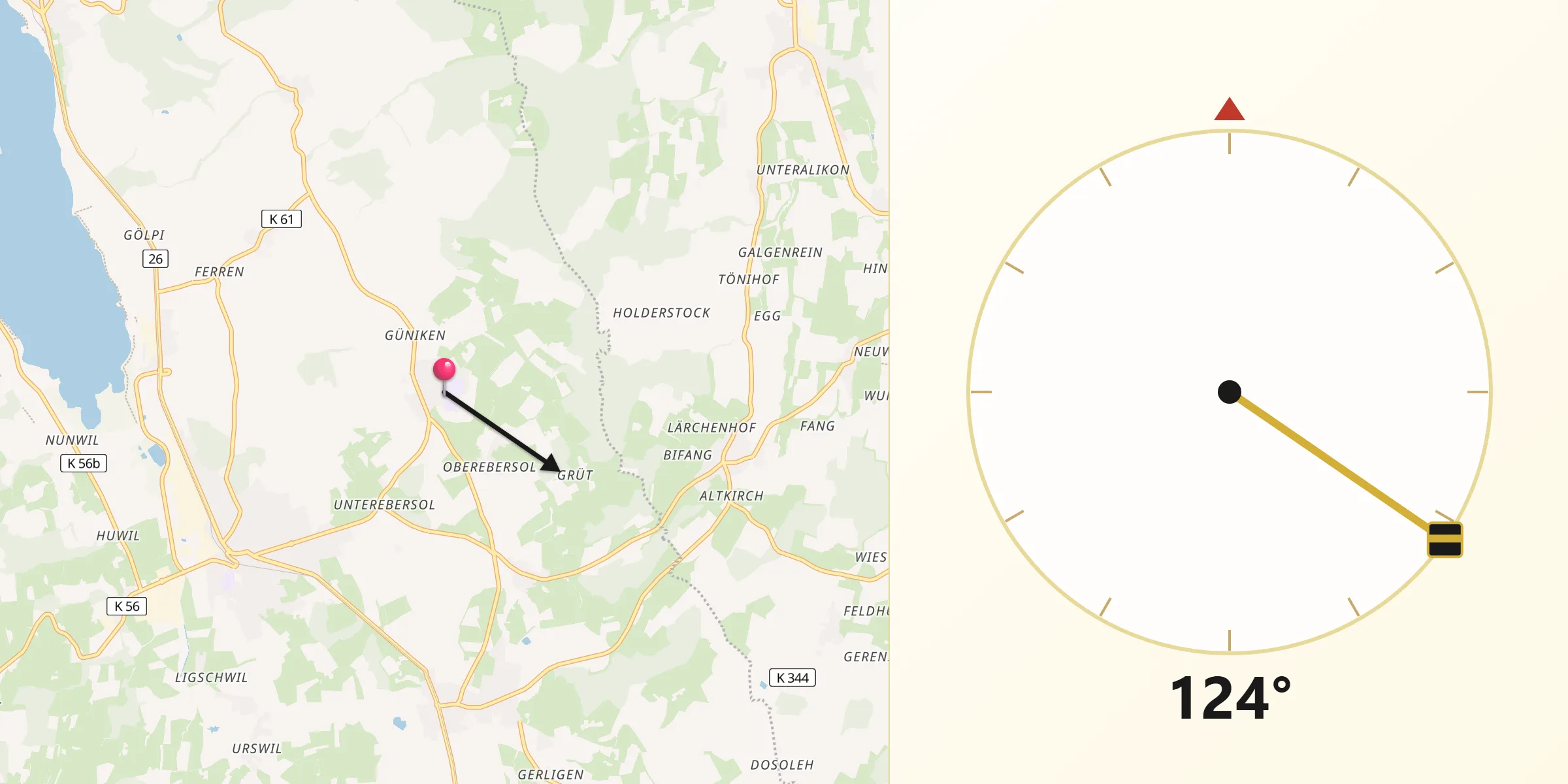 Direzione della Qibla da Hohenrain
