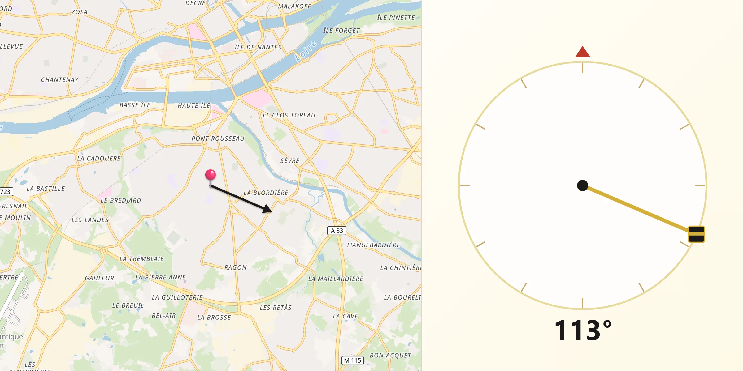 Direction vers la Qibla depuis Rezé