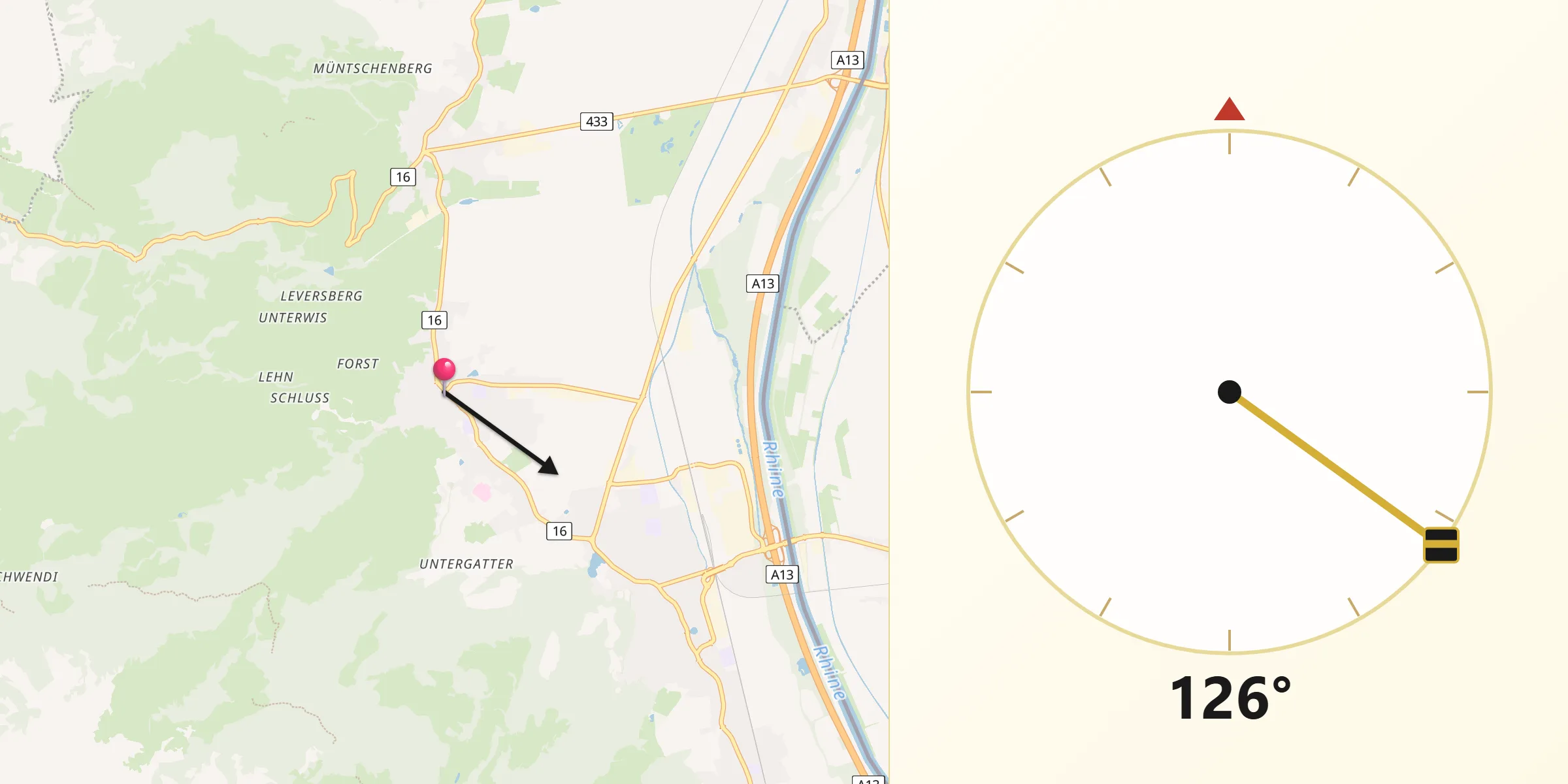 Direction vers la Qibla depuis Grabs