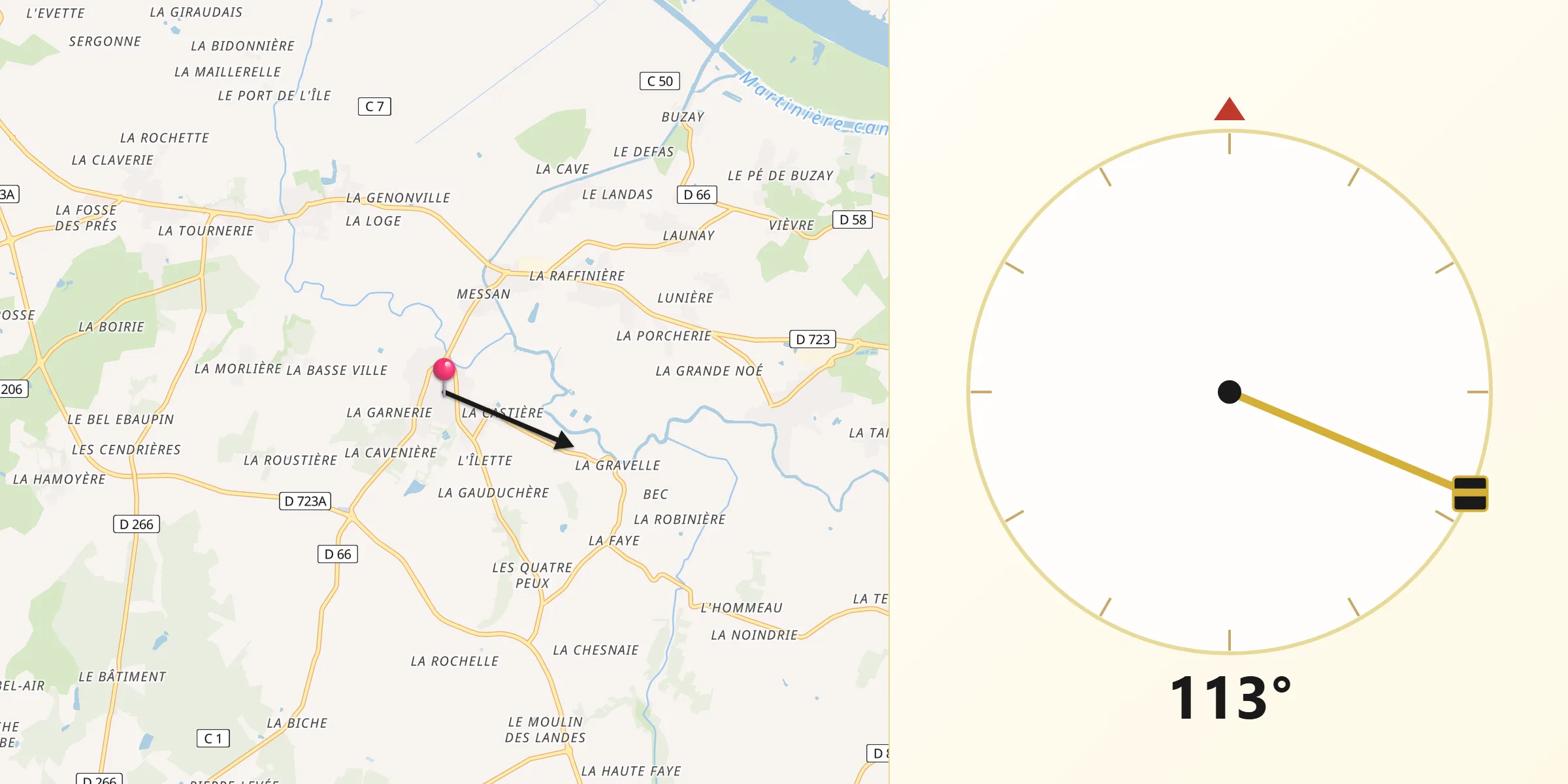 Direction vers la Qibla depuis Rouans