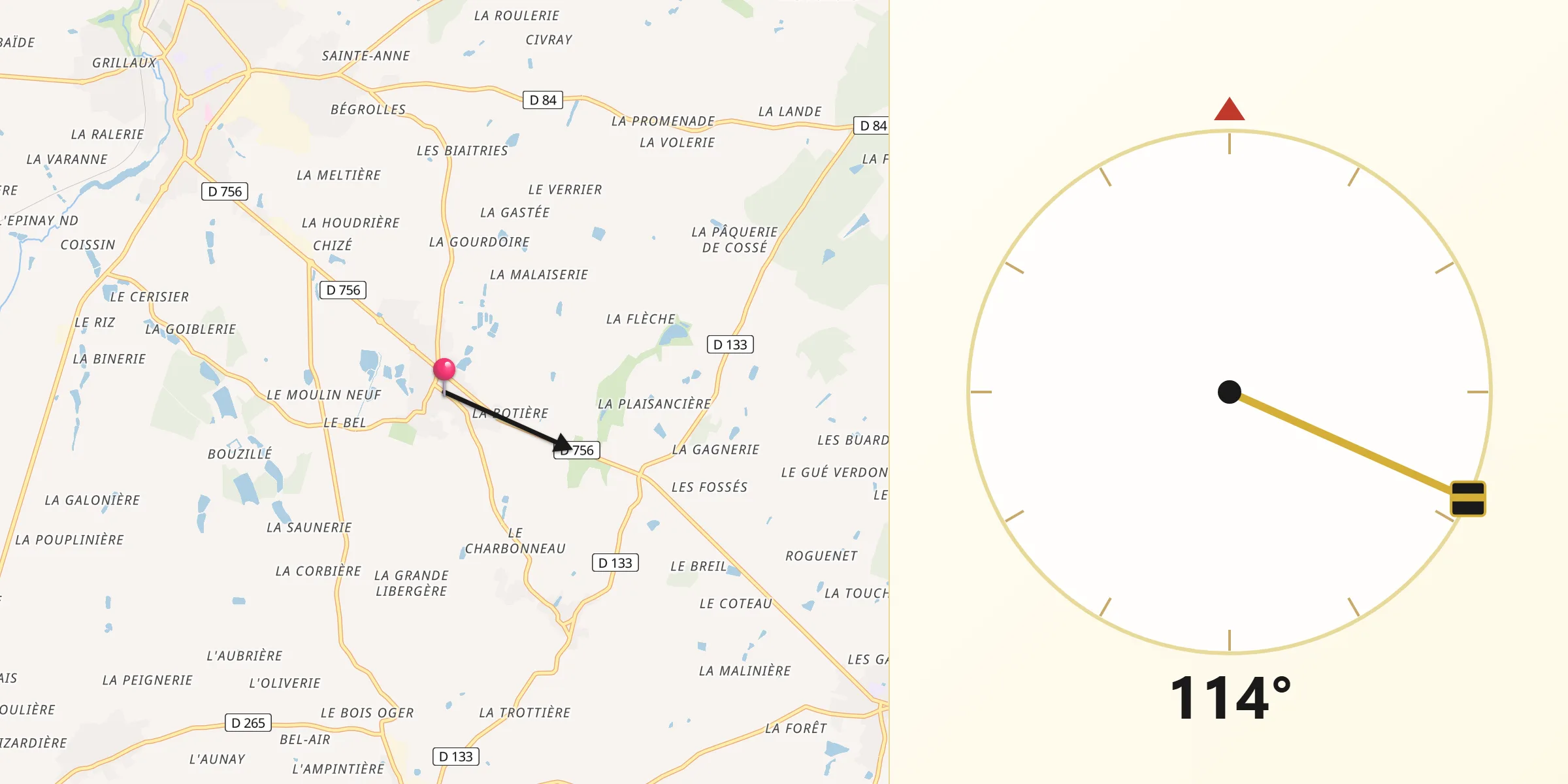 Direction vers la Qibla depuis Melay