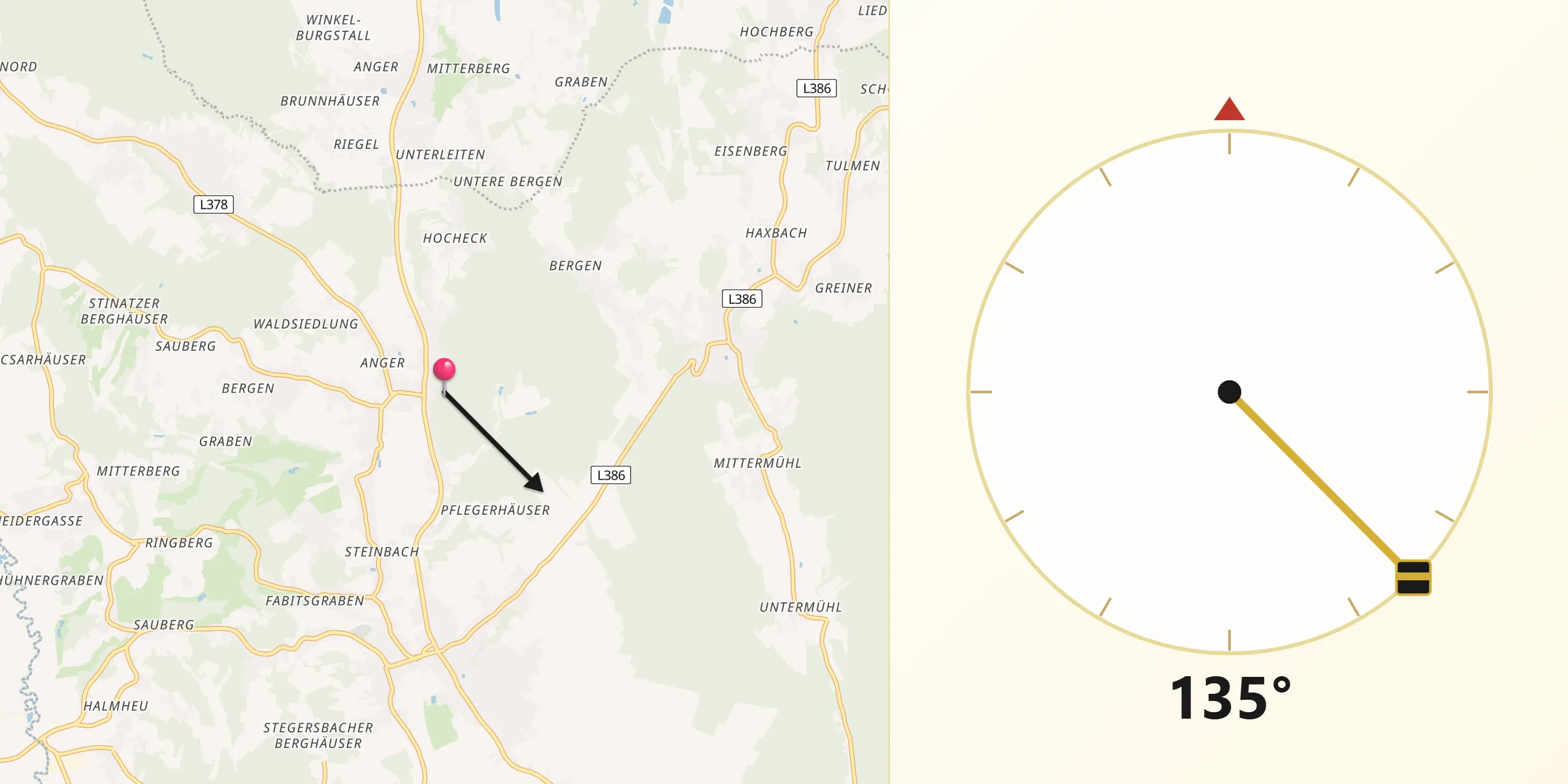 Qibla-Richtung von Ollersdorf im Burgenland