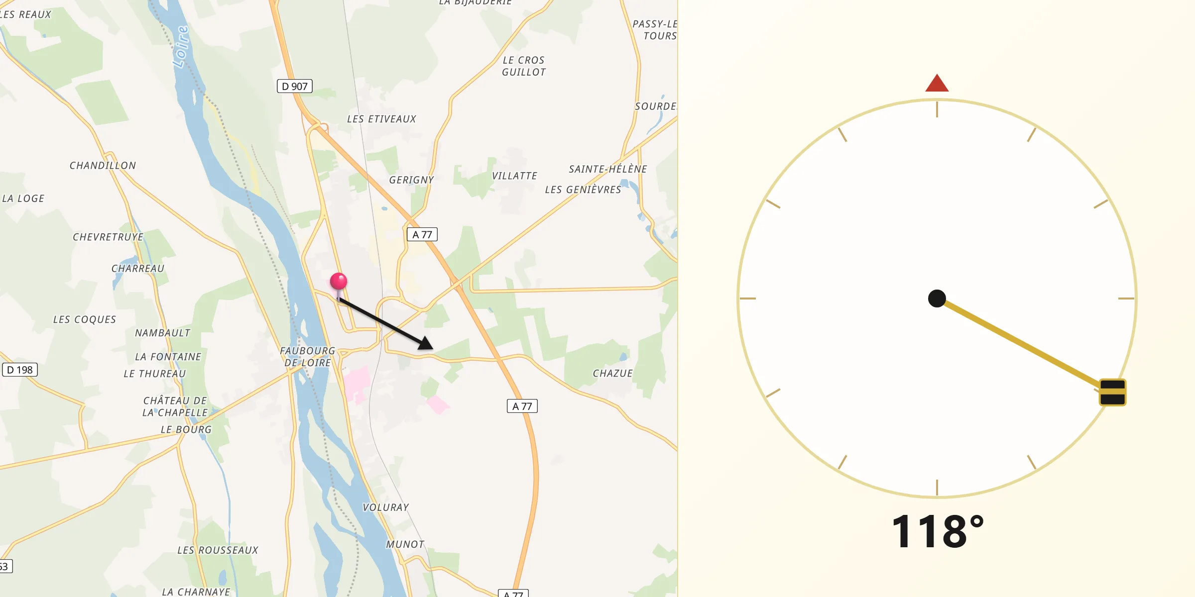 Direction vers la Qibla depuis La Charité-sur-Loire
