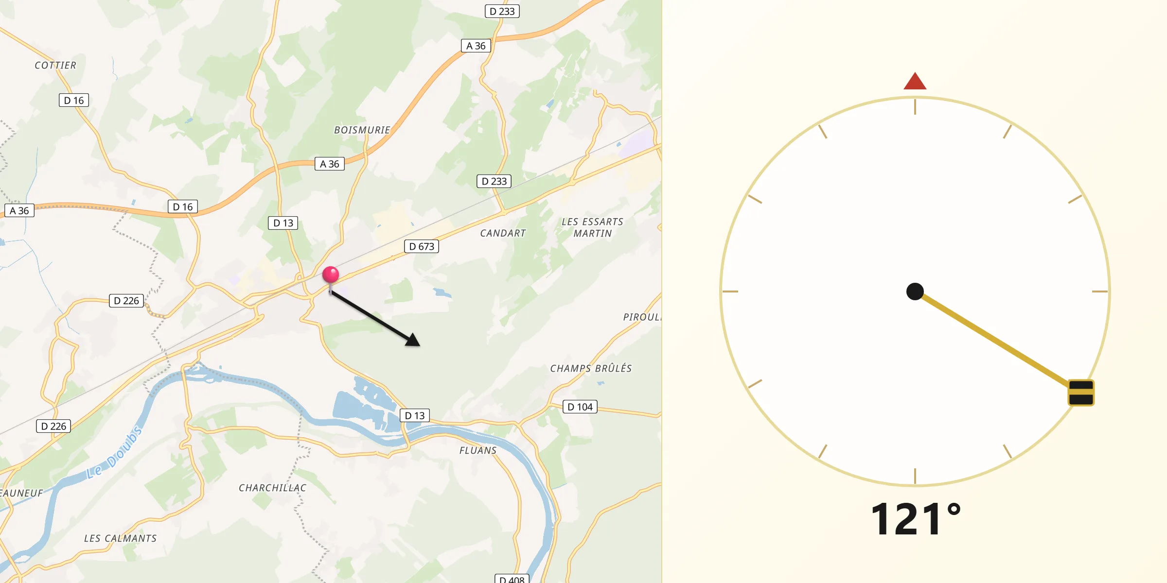 Direction vers la Qibla depuis Saint-Vit