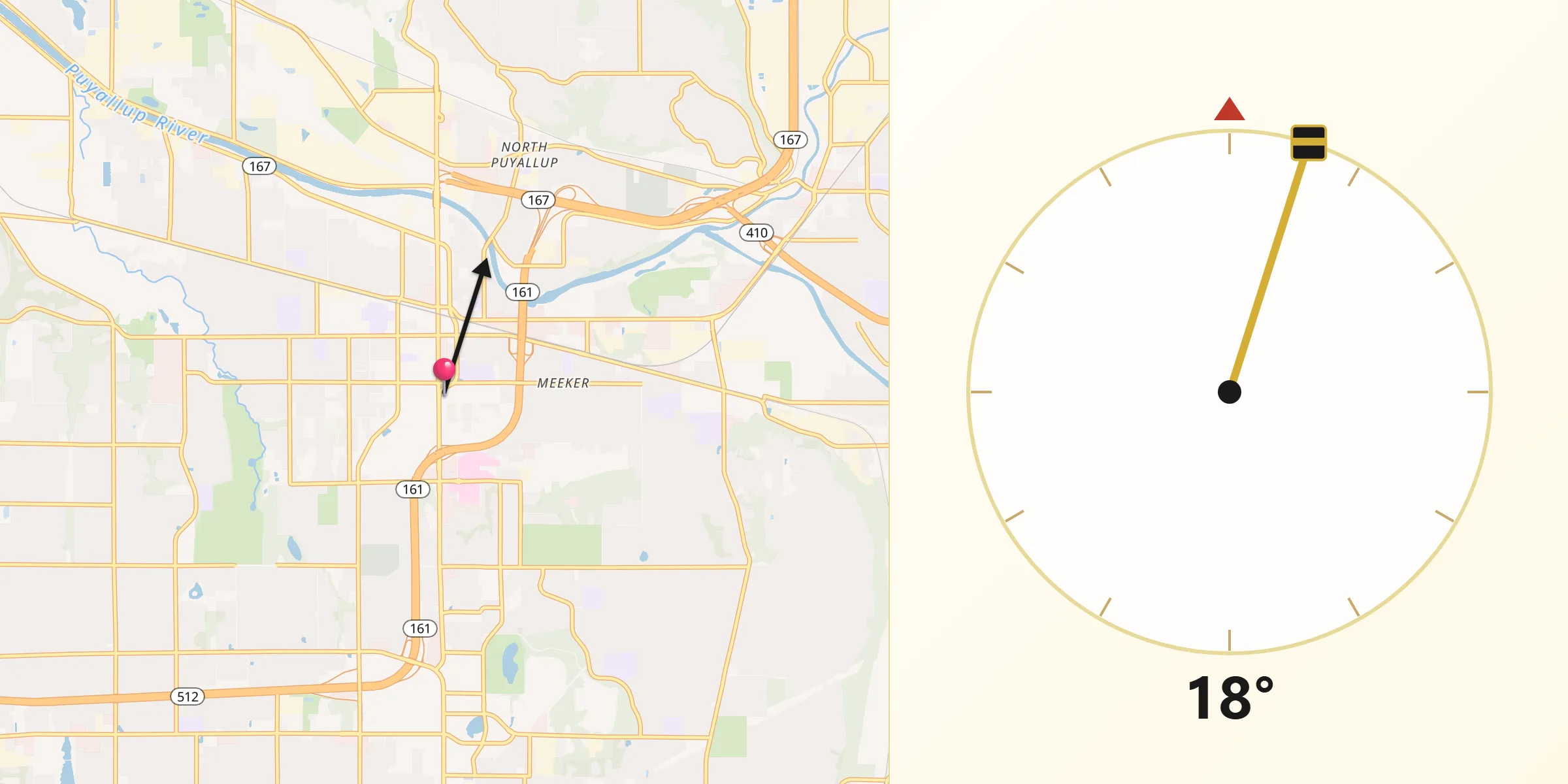 Qibla Direction from Puyallup