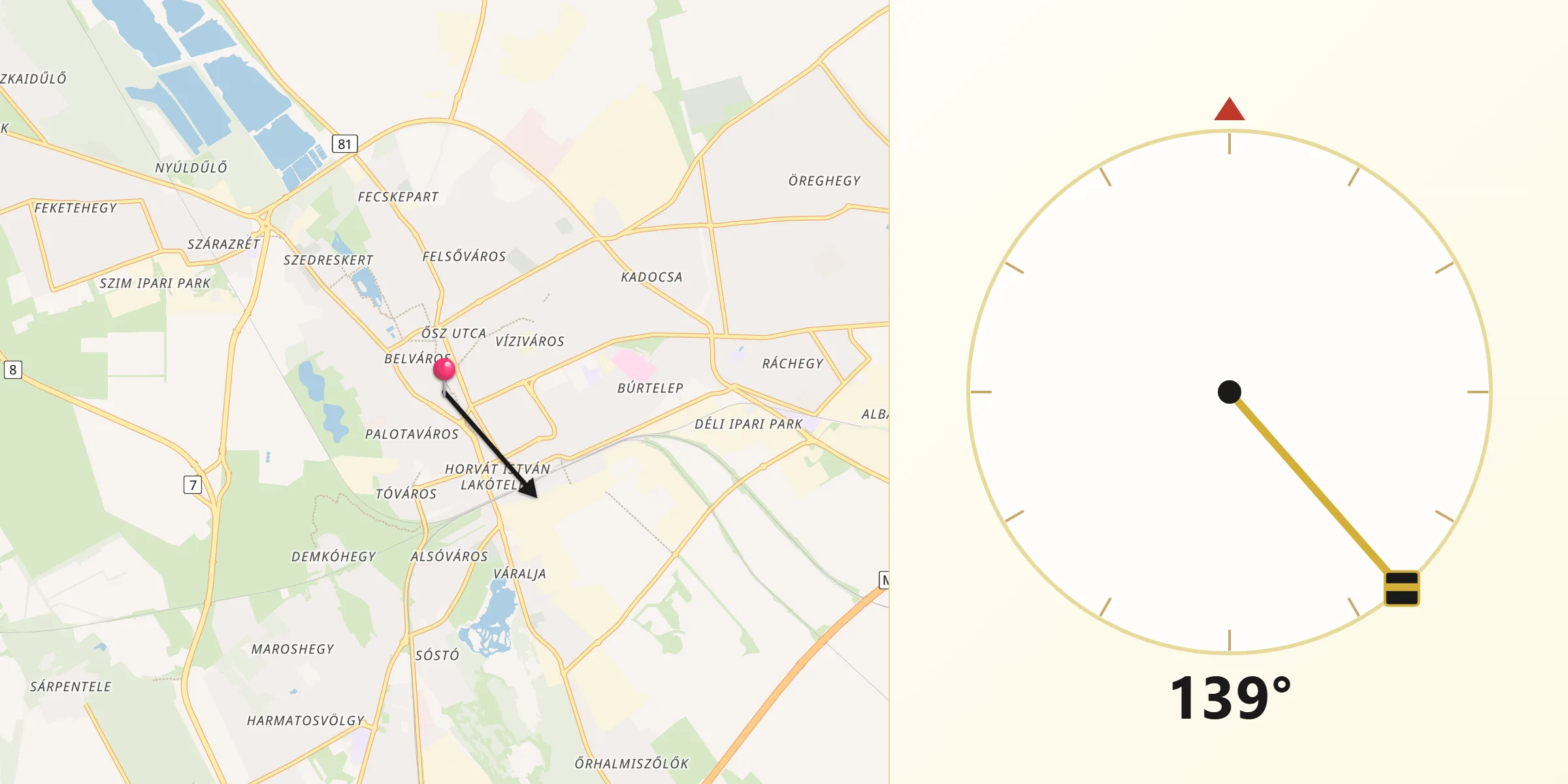 Qibla-Richtung von Székesfehérvár