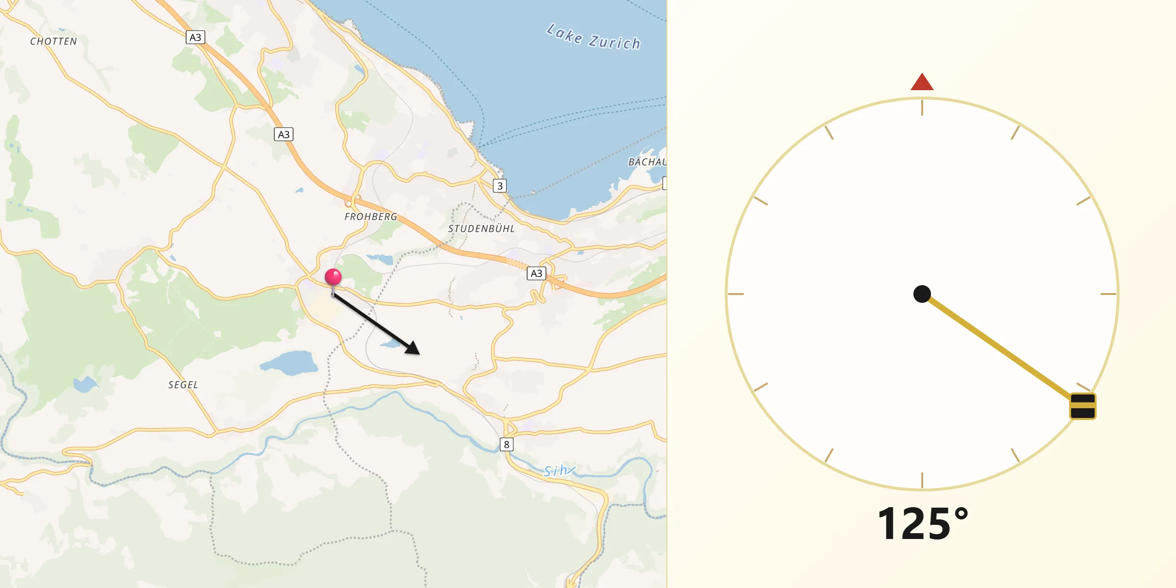 Direction vers la Qibla depuis Samstagern