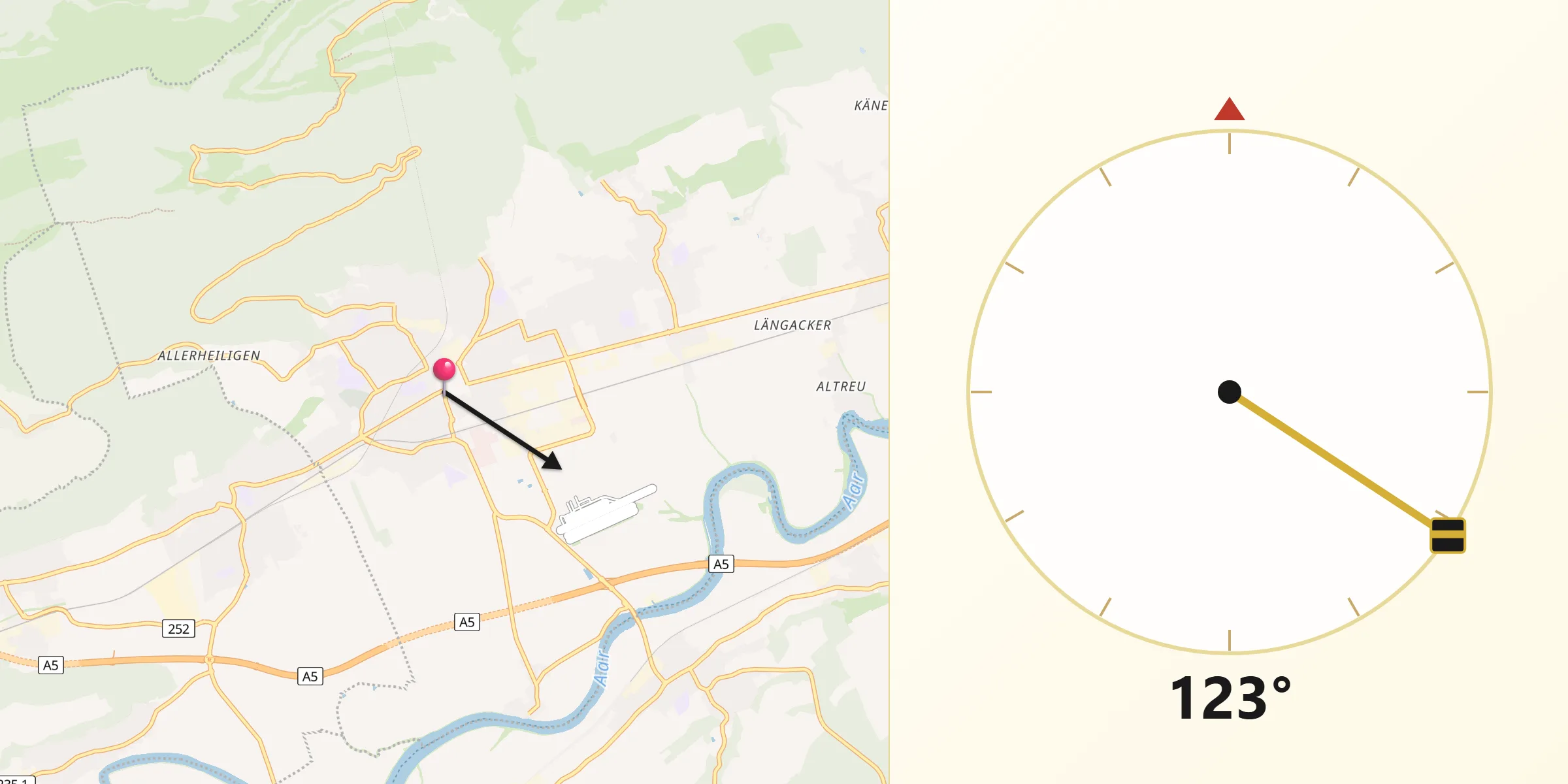 Direction vers la Qibla depuis Granges