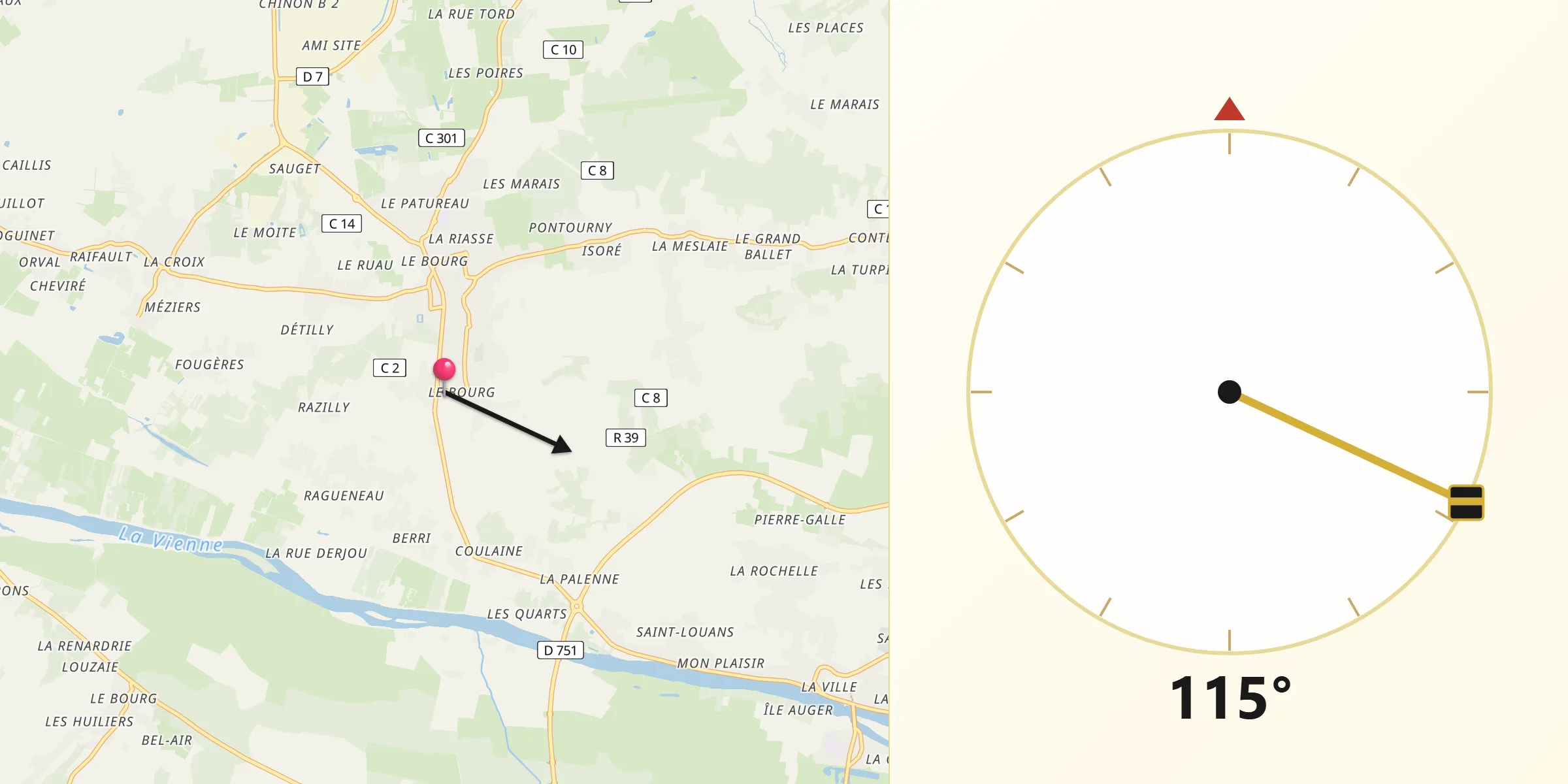 Direction vers la Qibla depuis Beaumont-en-Véron