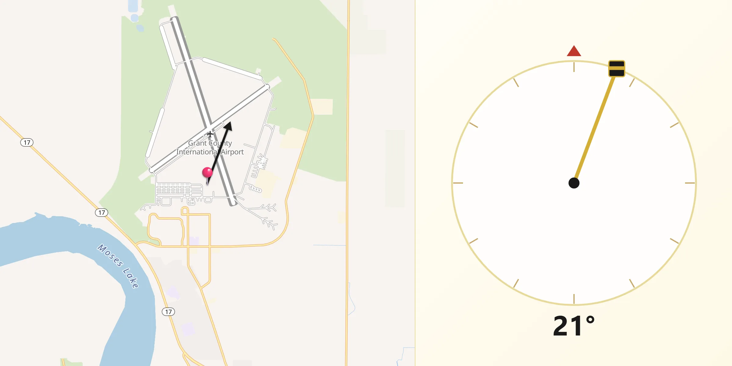 Qibla Direction from Moses Lake North