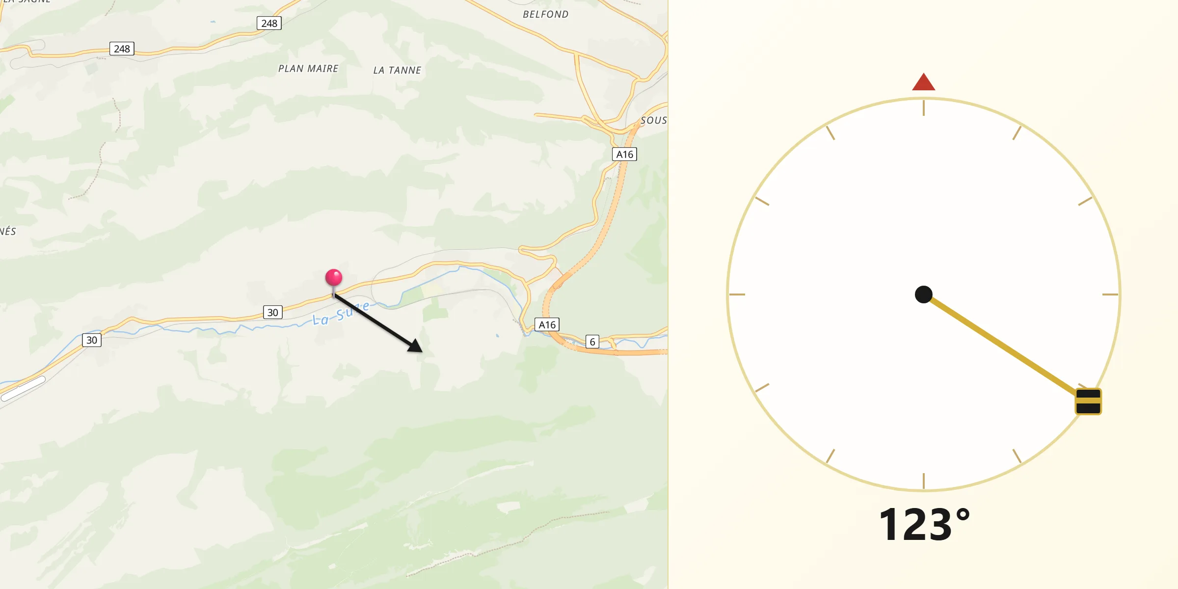 Direction vers la Qibla depuis Corgémont
