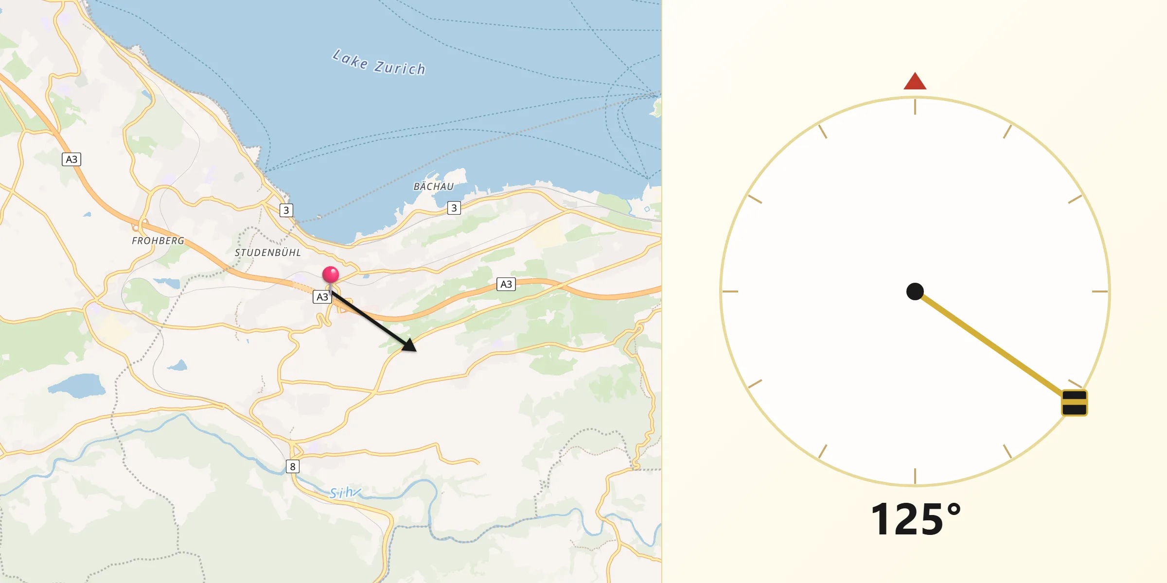 Direction vers la Qibla depuis Wollerau