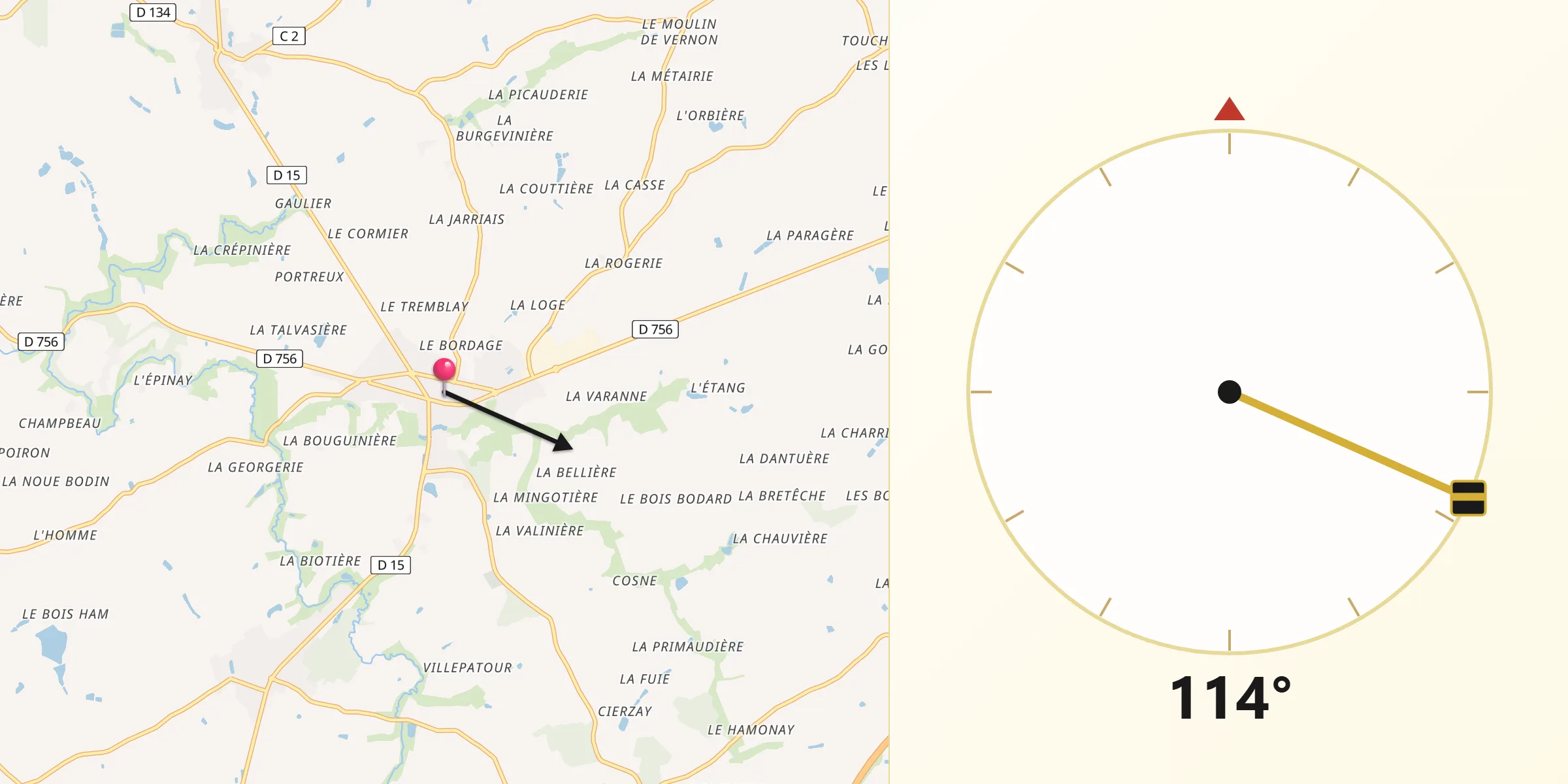 Direction vers la Qibla depuis Jallais