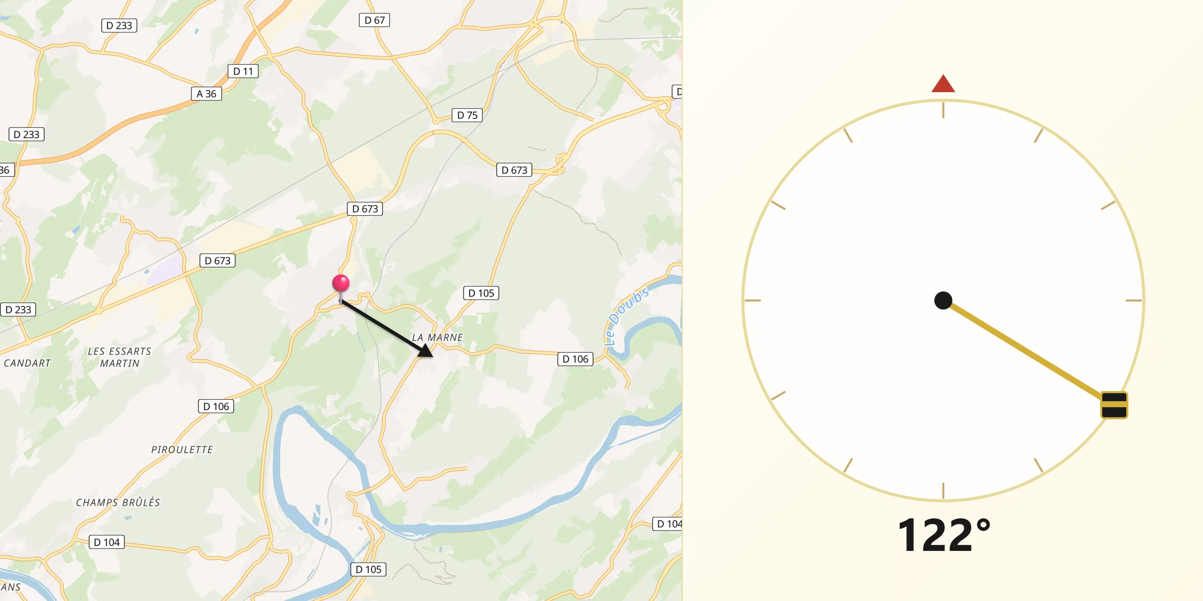 Direction vers la Qibla depuis Grandfontaine