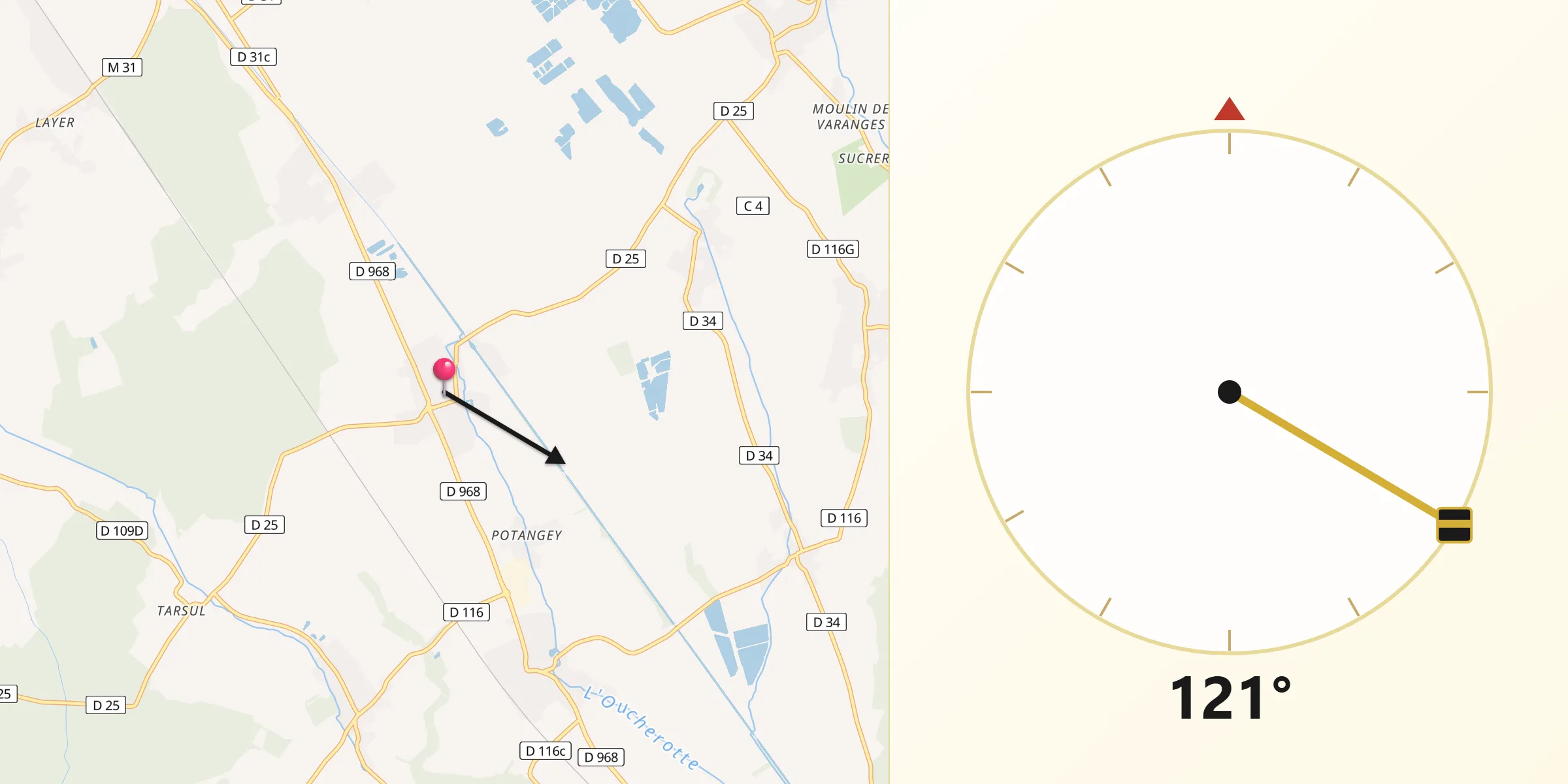 Direction vers la Qibla depuis Longecourt-en-Plaine