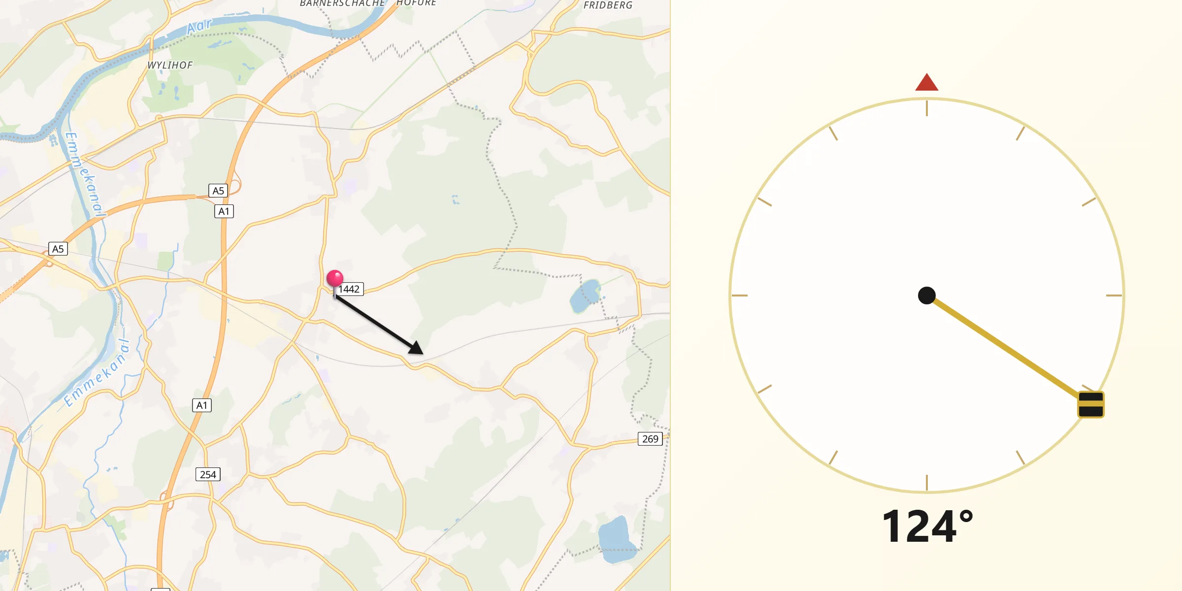 Direction vers la Qibla depuis Subingen
