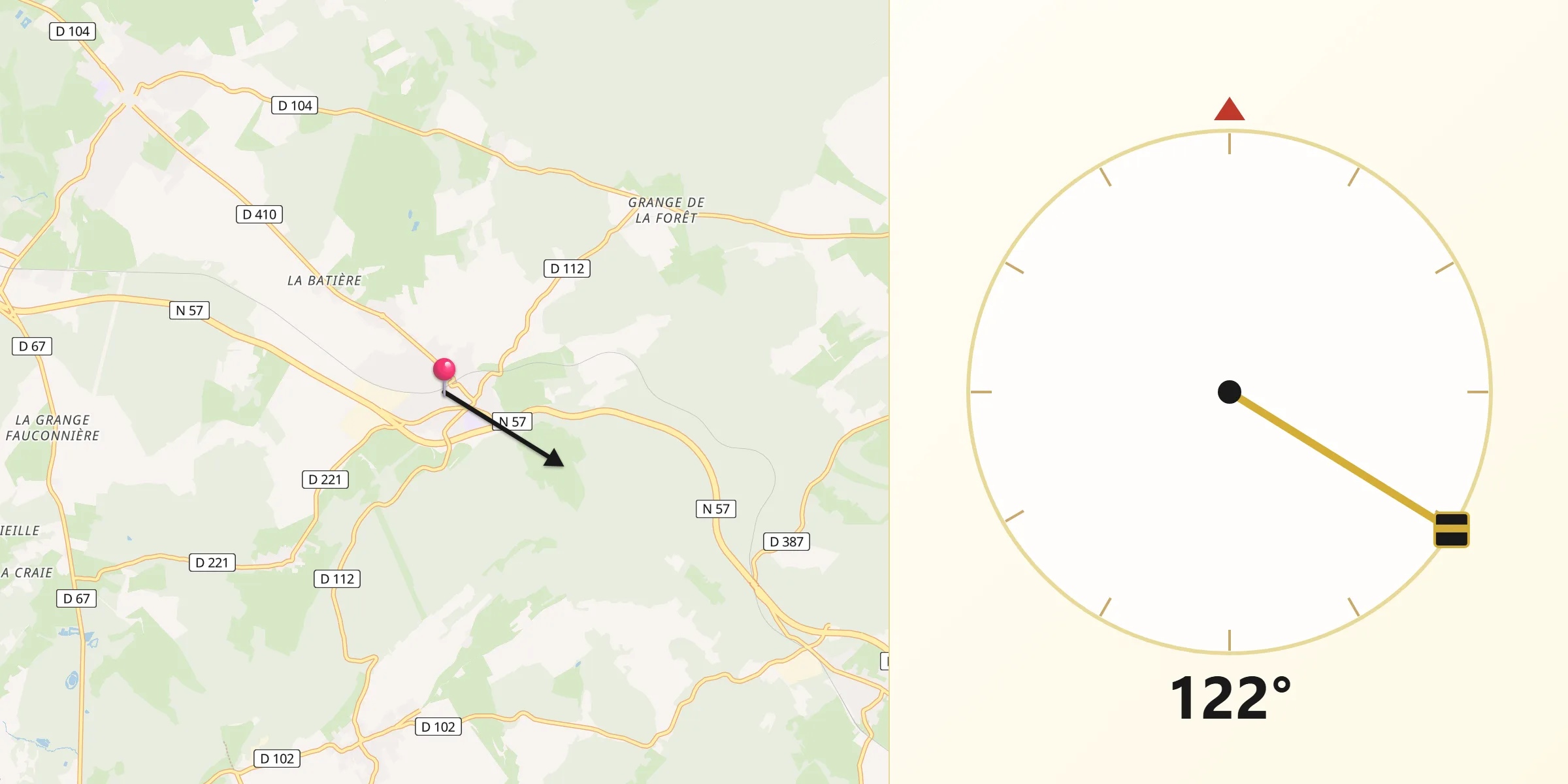 Direction vers la Qibla depuis Mamirolle