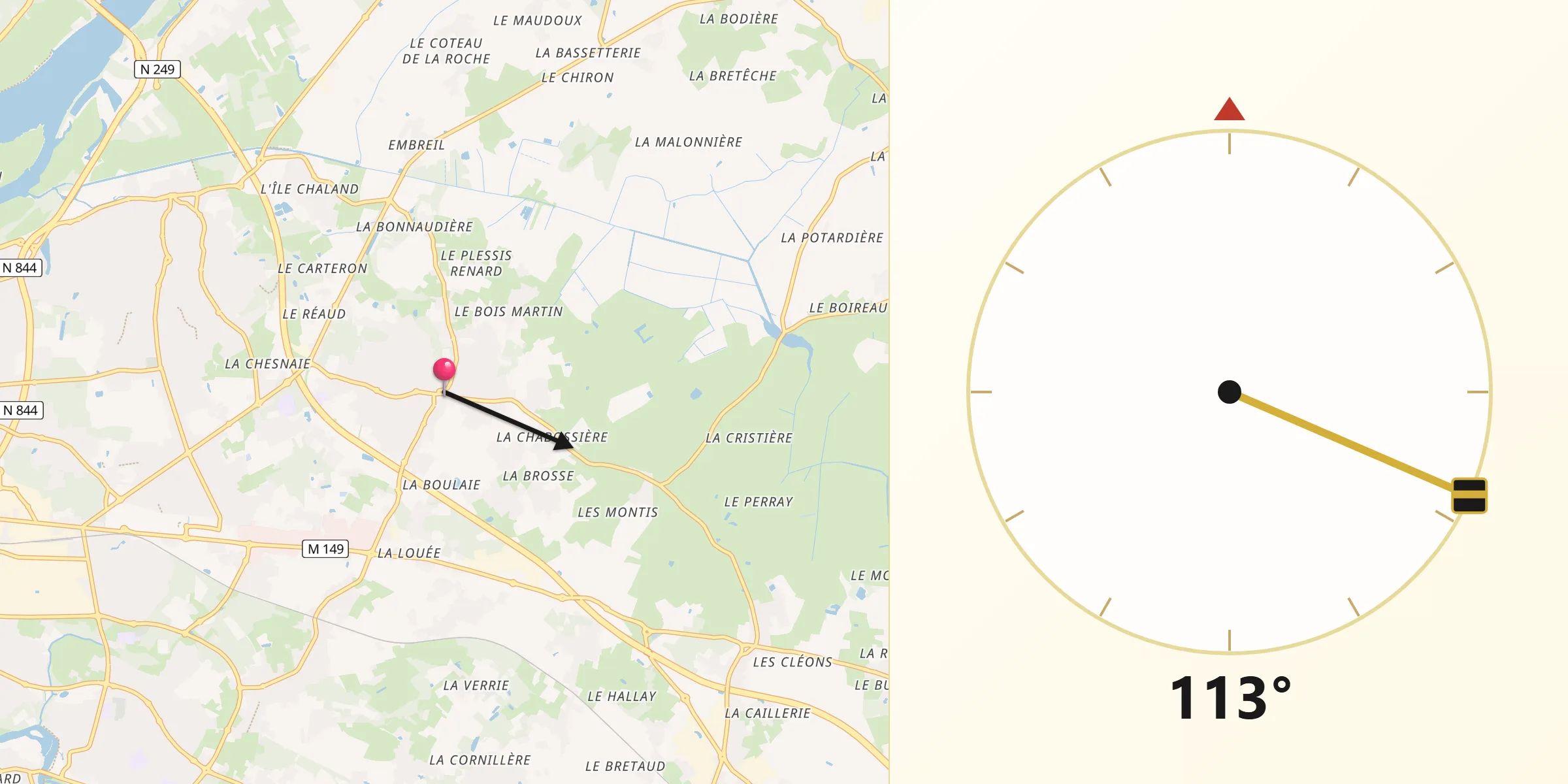Direction vers la Qibla depuis Haute-Goulaine
