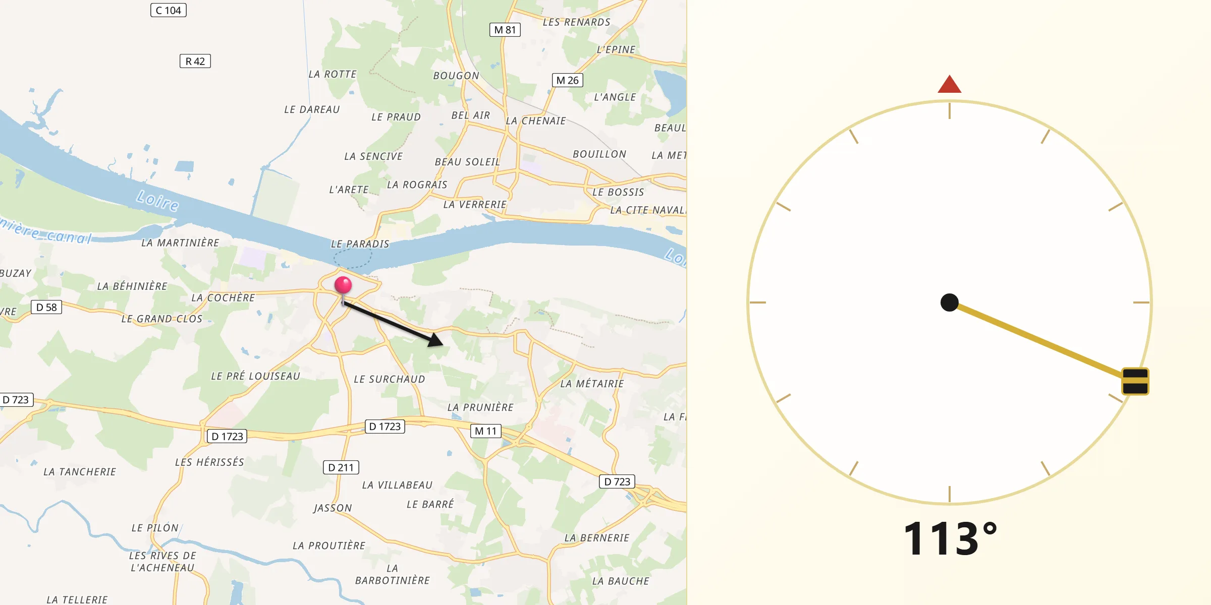 Direction vers la Qibla depuis Le Pellerin