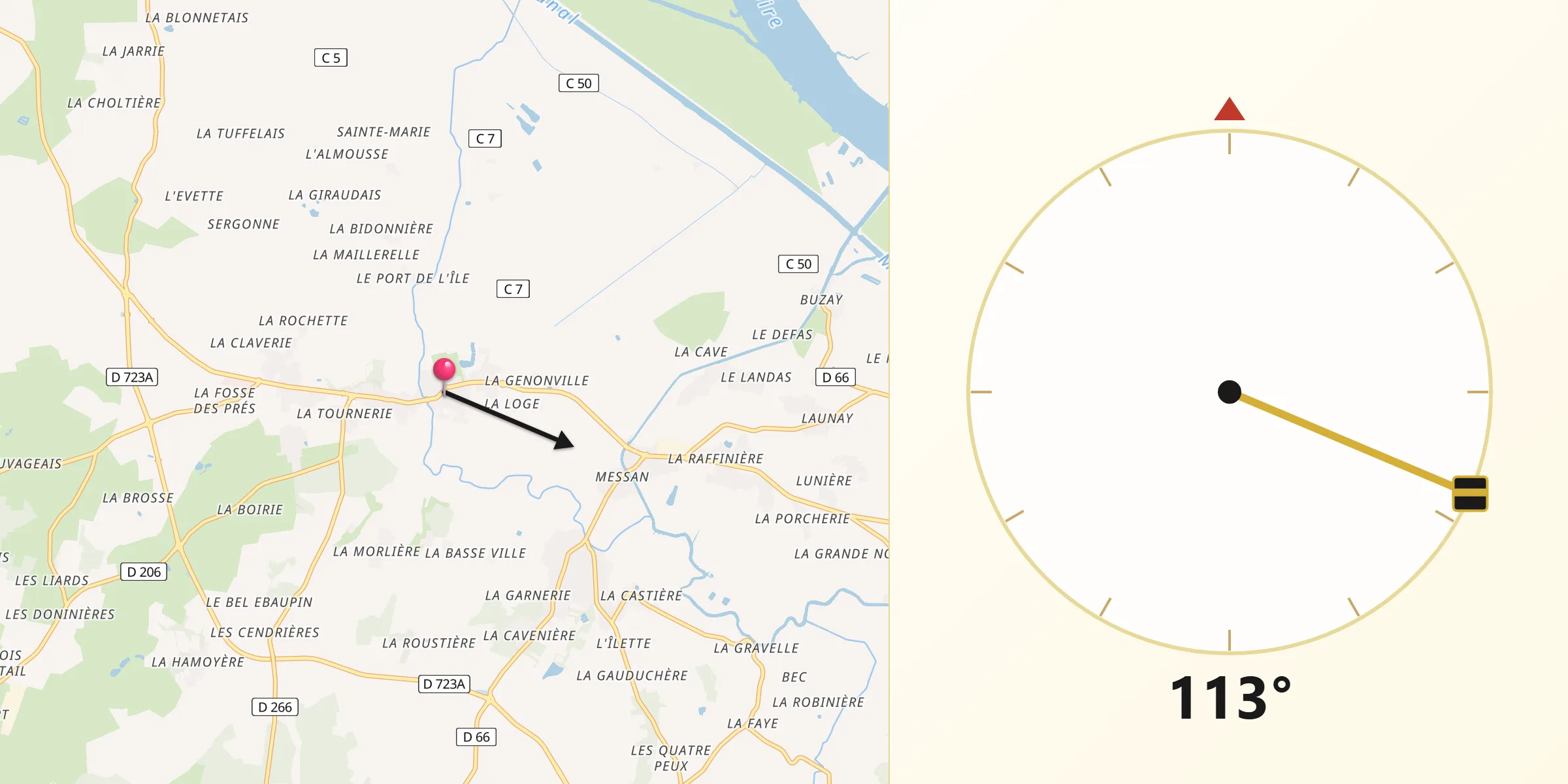 Direction vers la Qibla depuis Vue