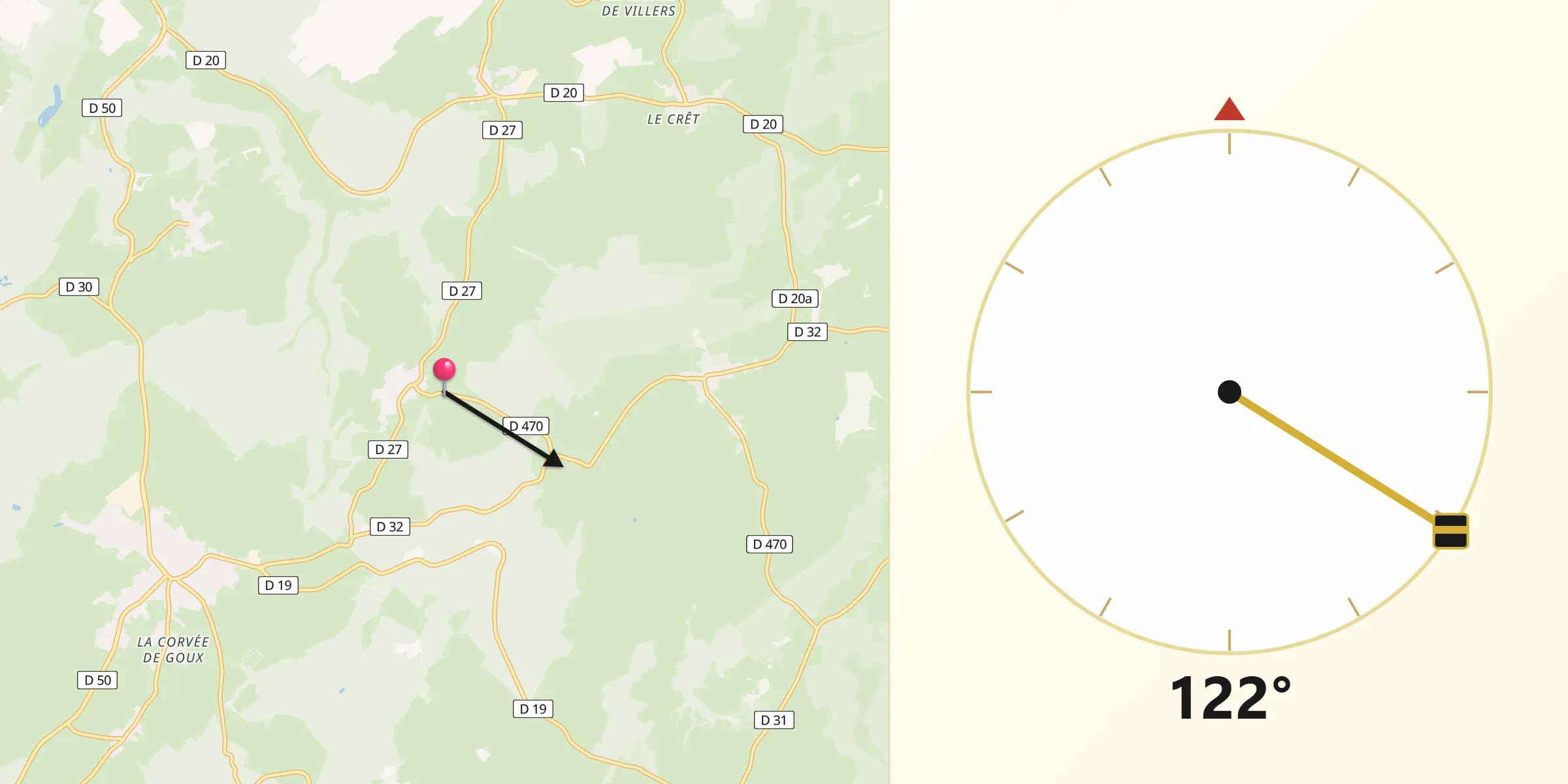 Direction vers la Qibla depuis Doubs