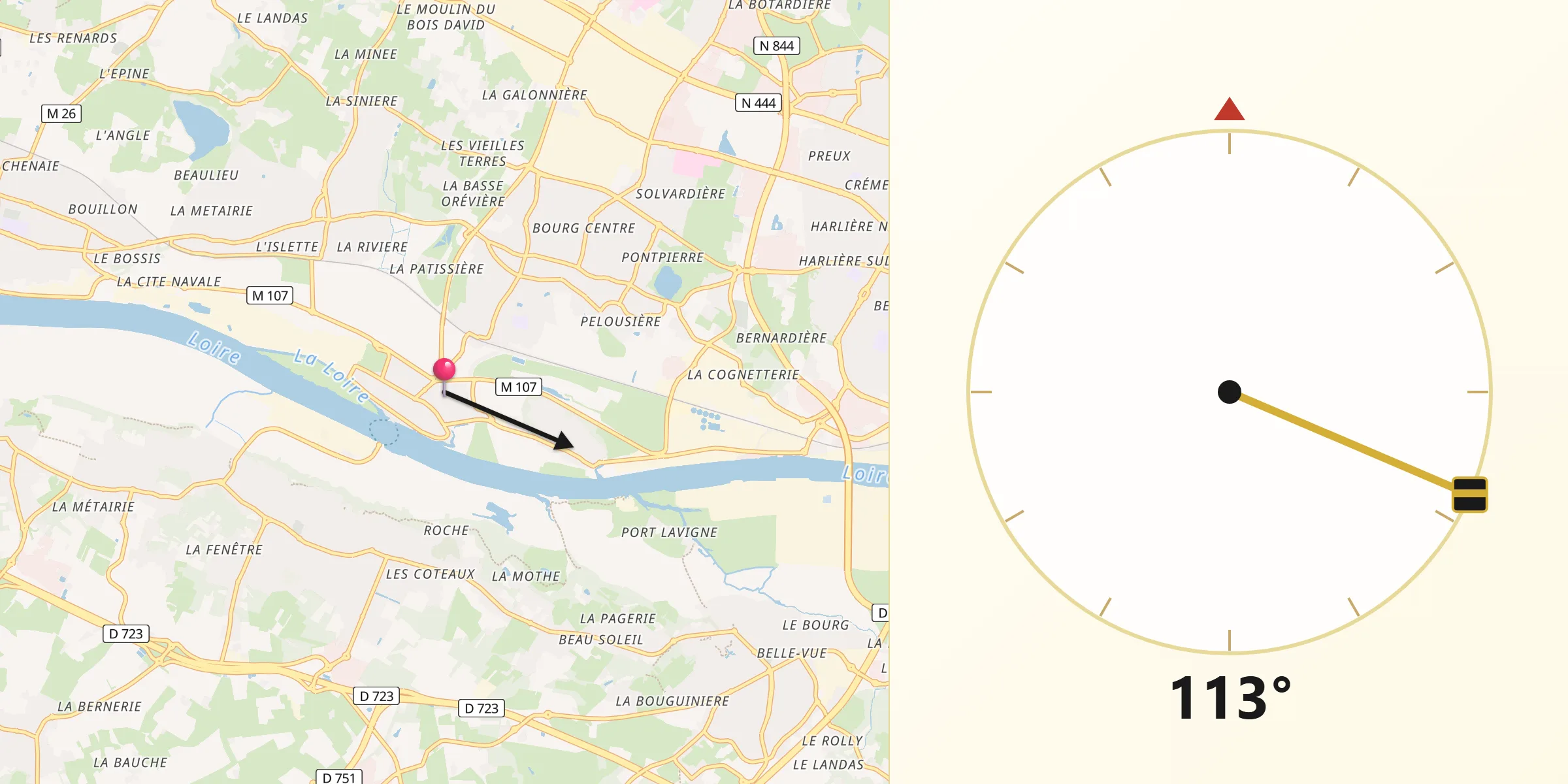 Direction vers la Qibla depuis Indre