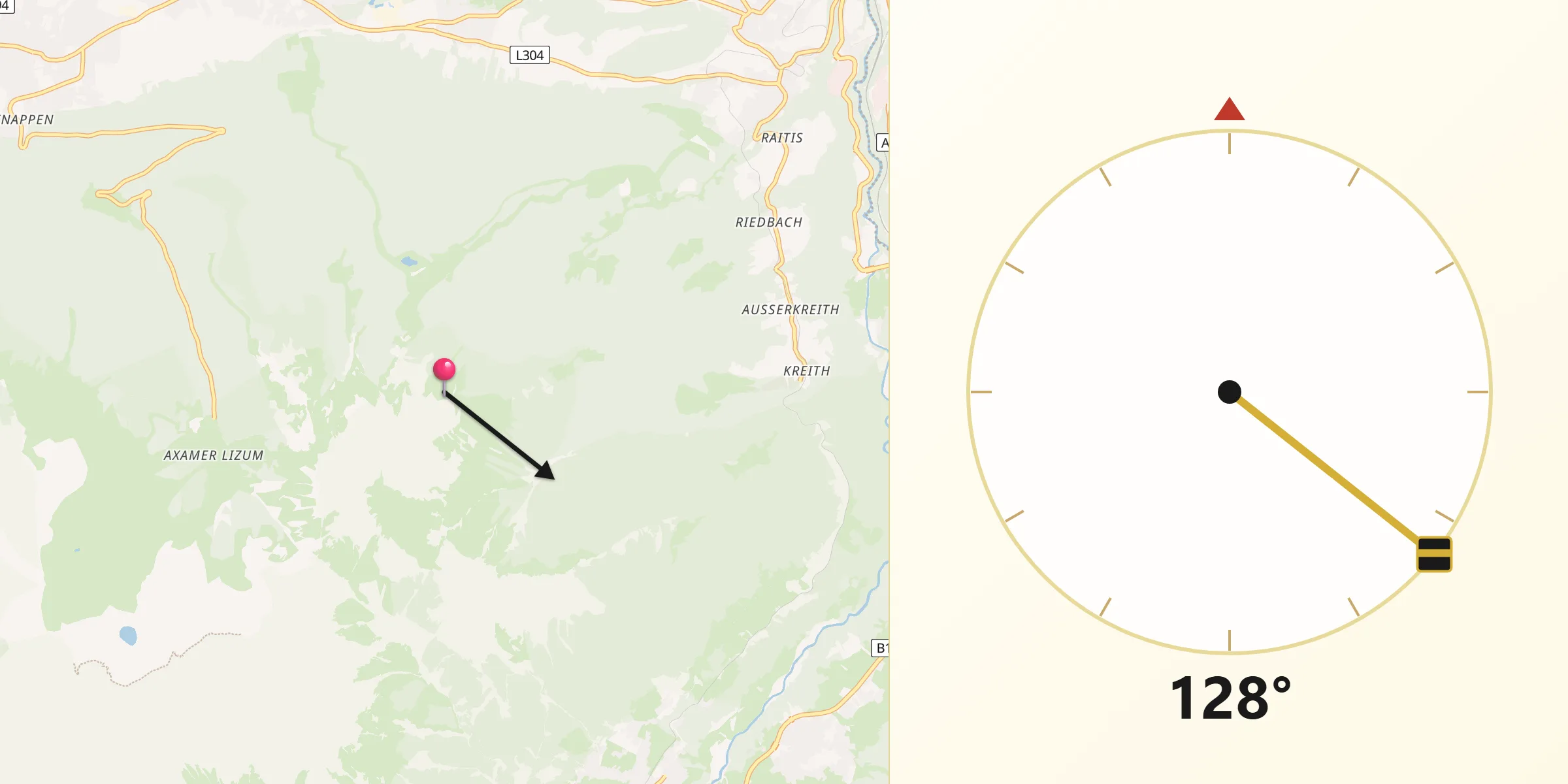 Qibla-Richtung von Politischer Bezirk Innsbruck Land