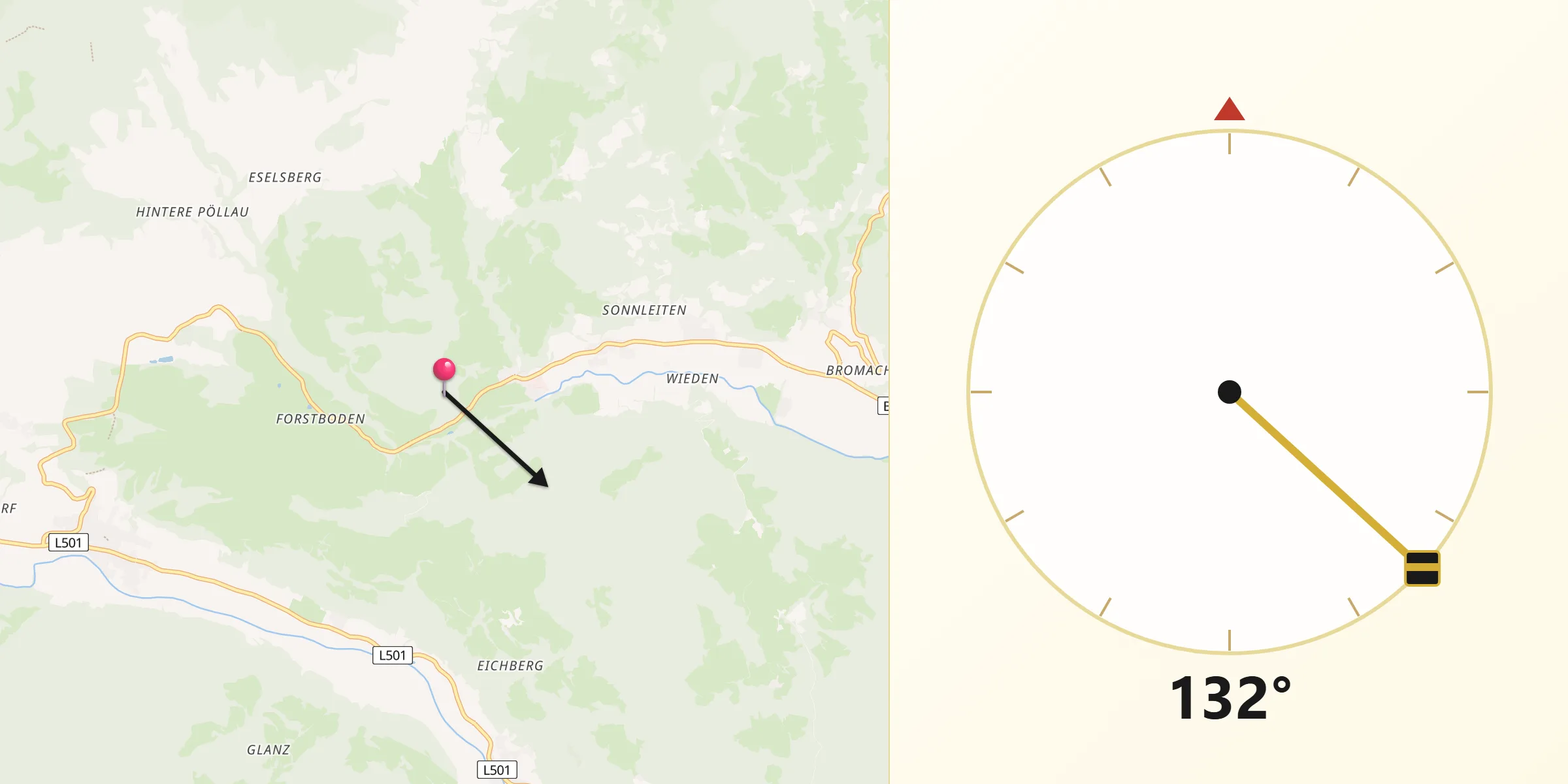 Qibla-Richtung von Winklern bei Oberwölz