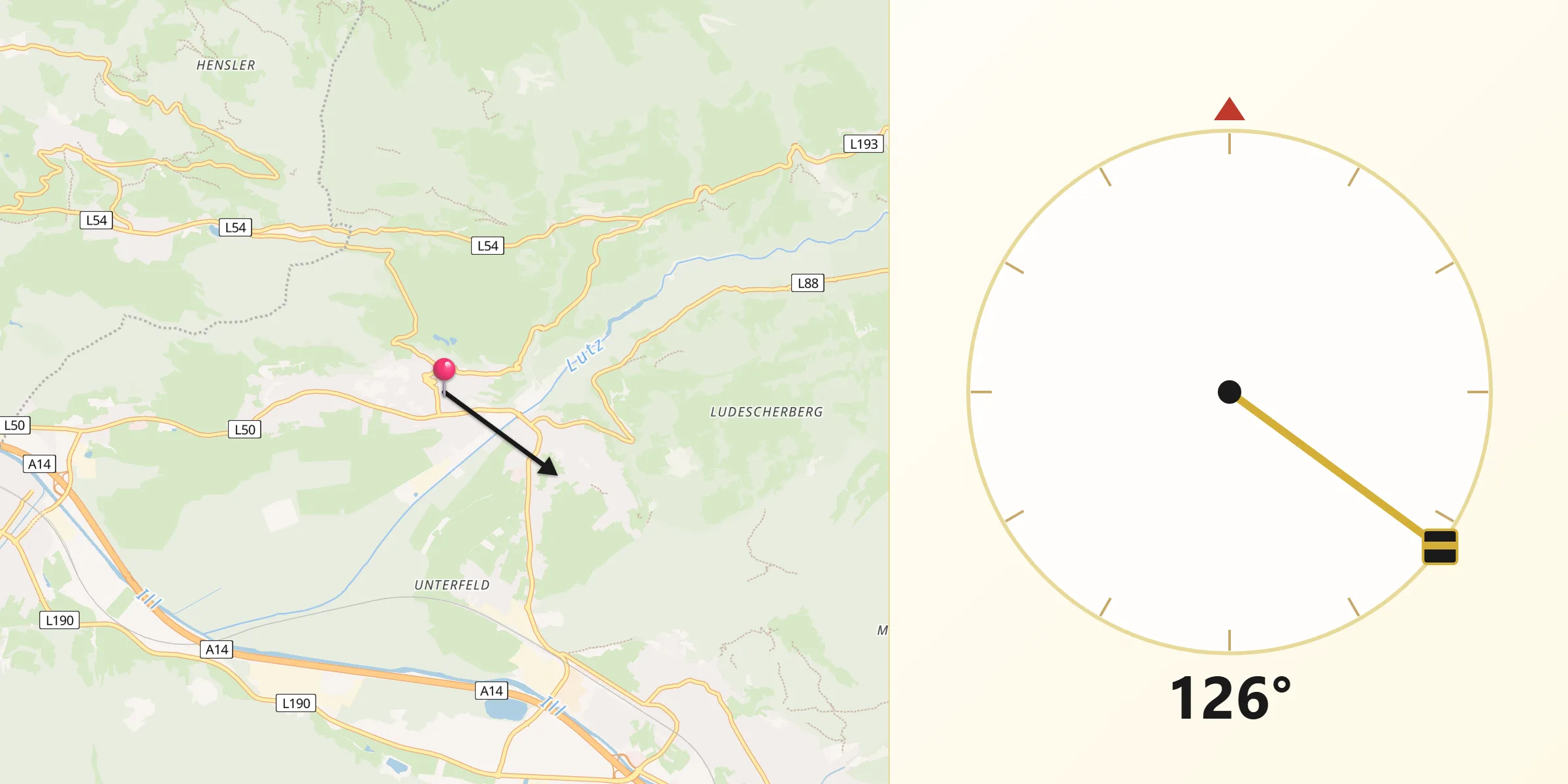 Qibla-Richtung von Thüringen