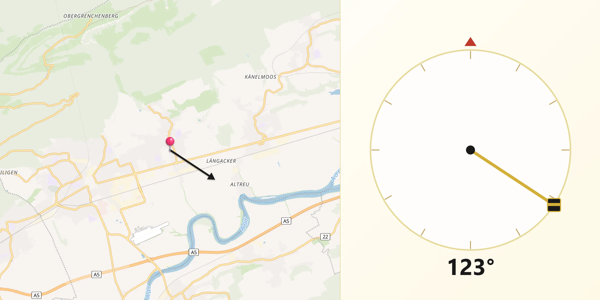 Direction vers la Qibla depuis Bettlach