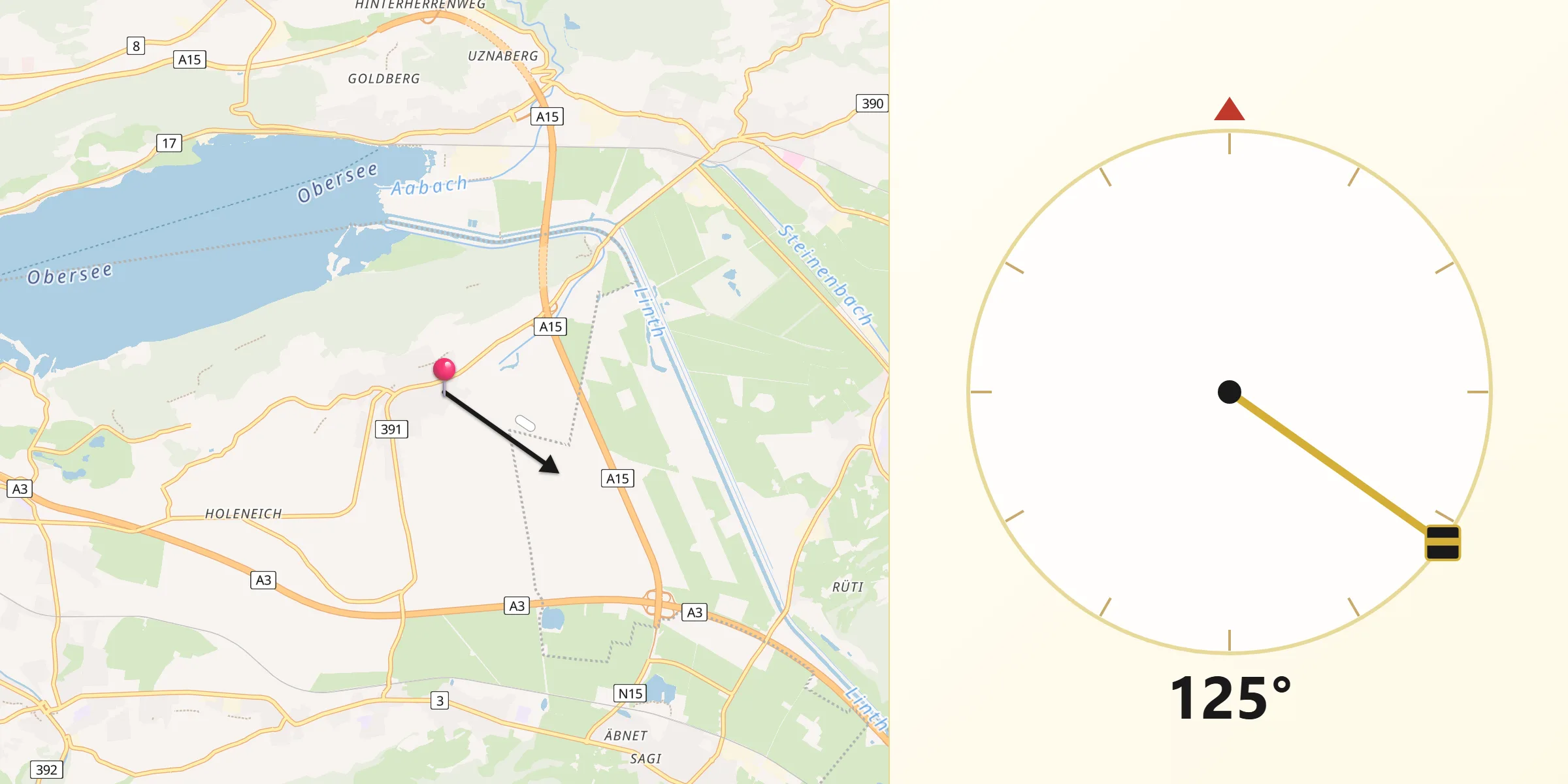 Direction vers la Qibla depuis Tuggen