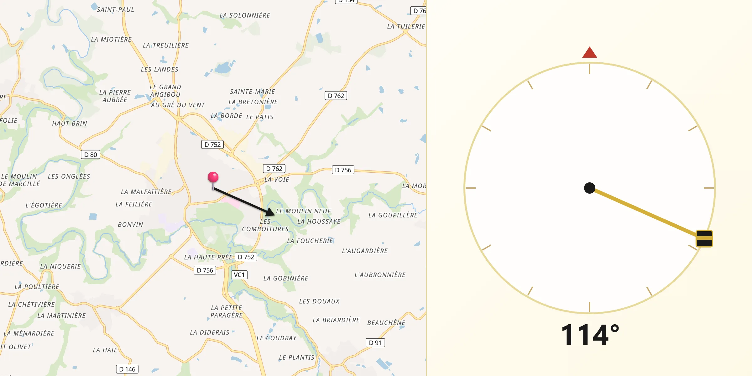 Direction vers la Qibla depuis Beaupréau