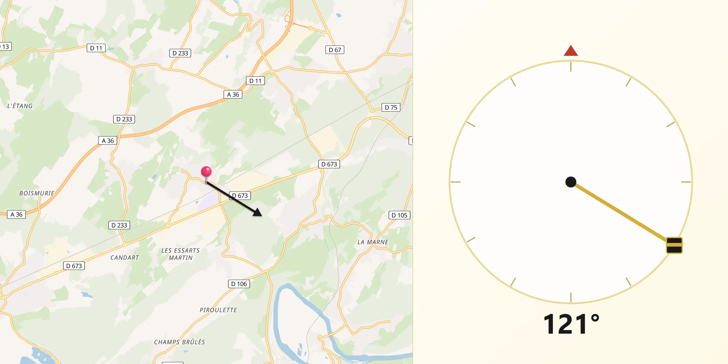 Direction vers la Qibla depuis Dannemarie-sur-Crête