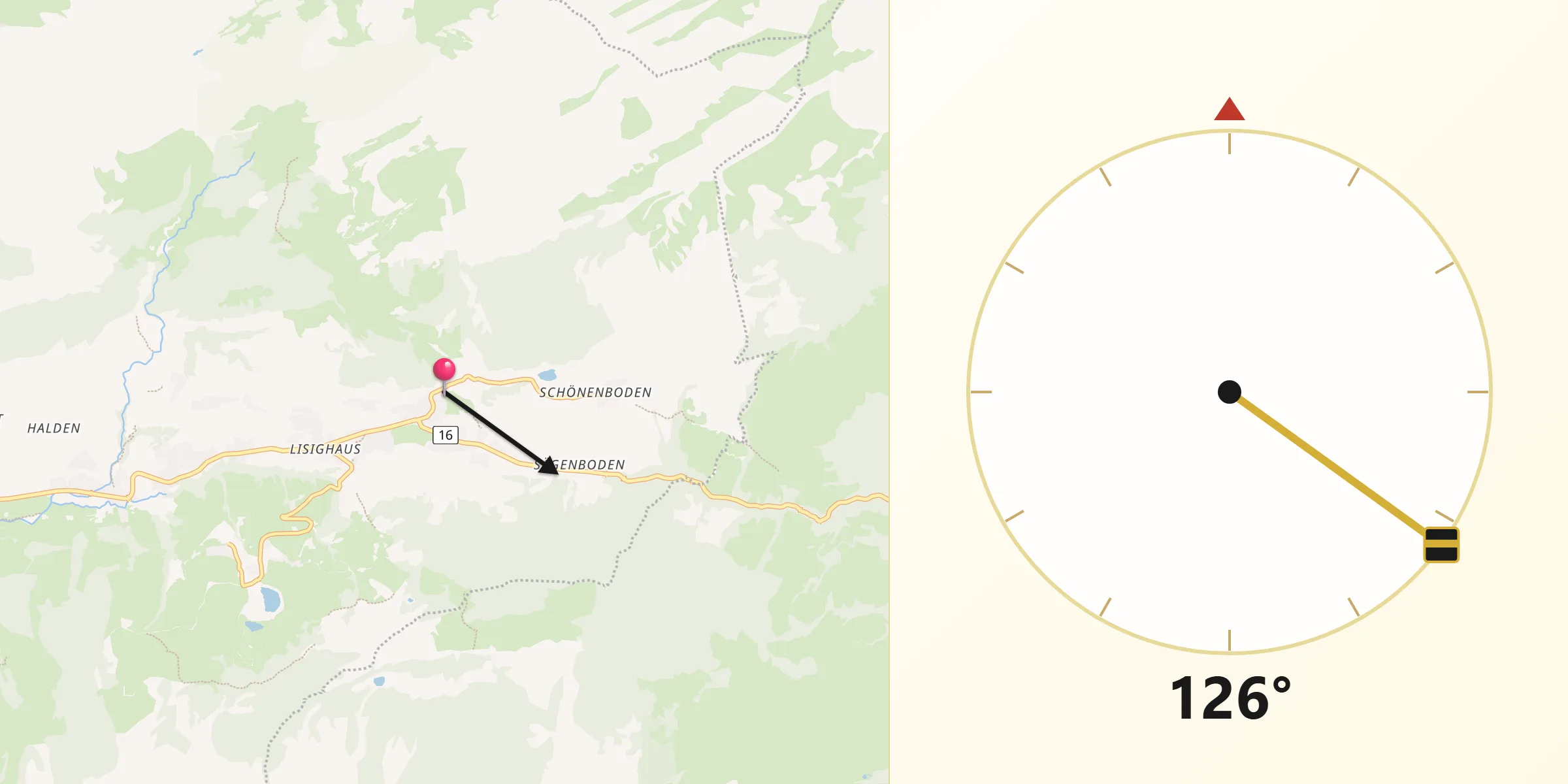 Direction vers la Qibla depuis Wildhaus
