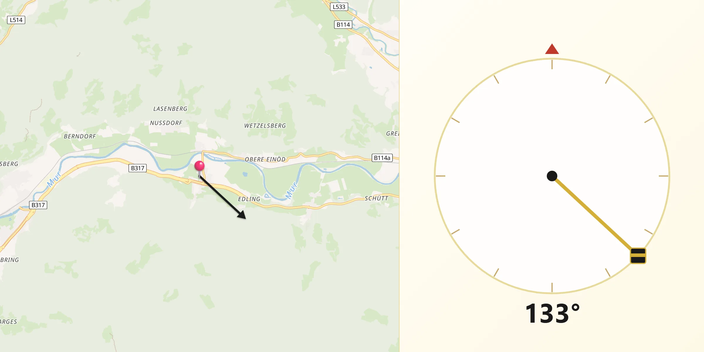 Qibla-Richtung von Sankt Georgen ob Judenburg