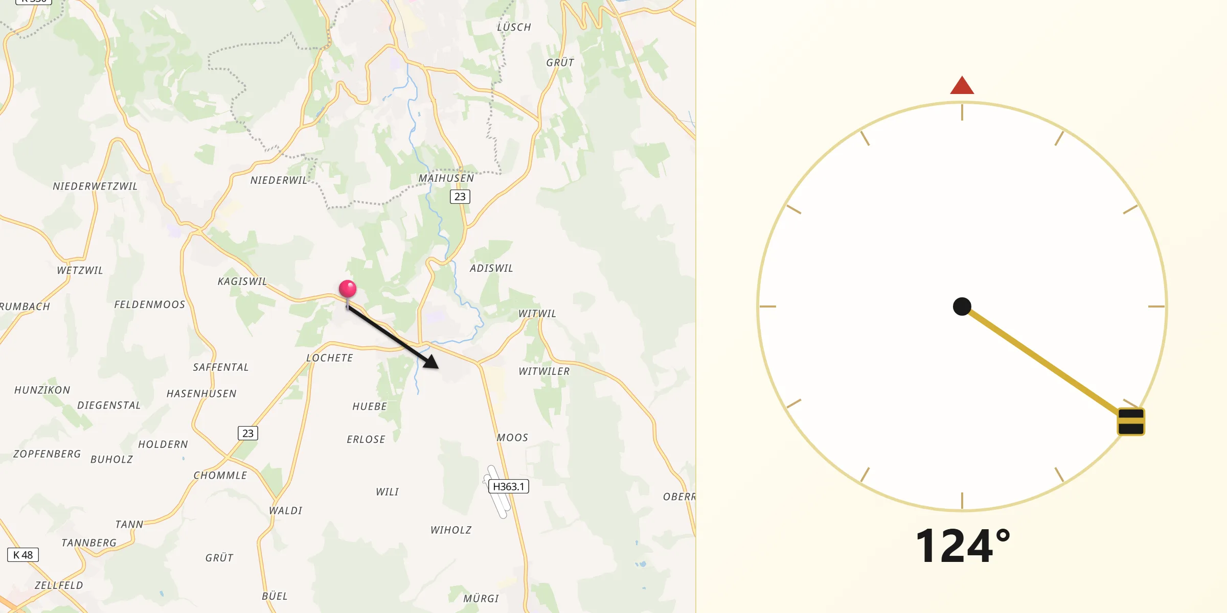 Direzione della Qibla da Gunzwil