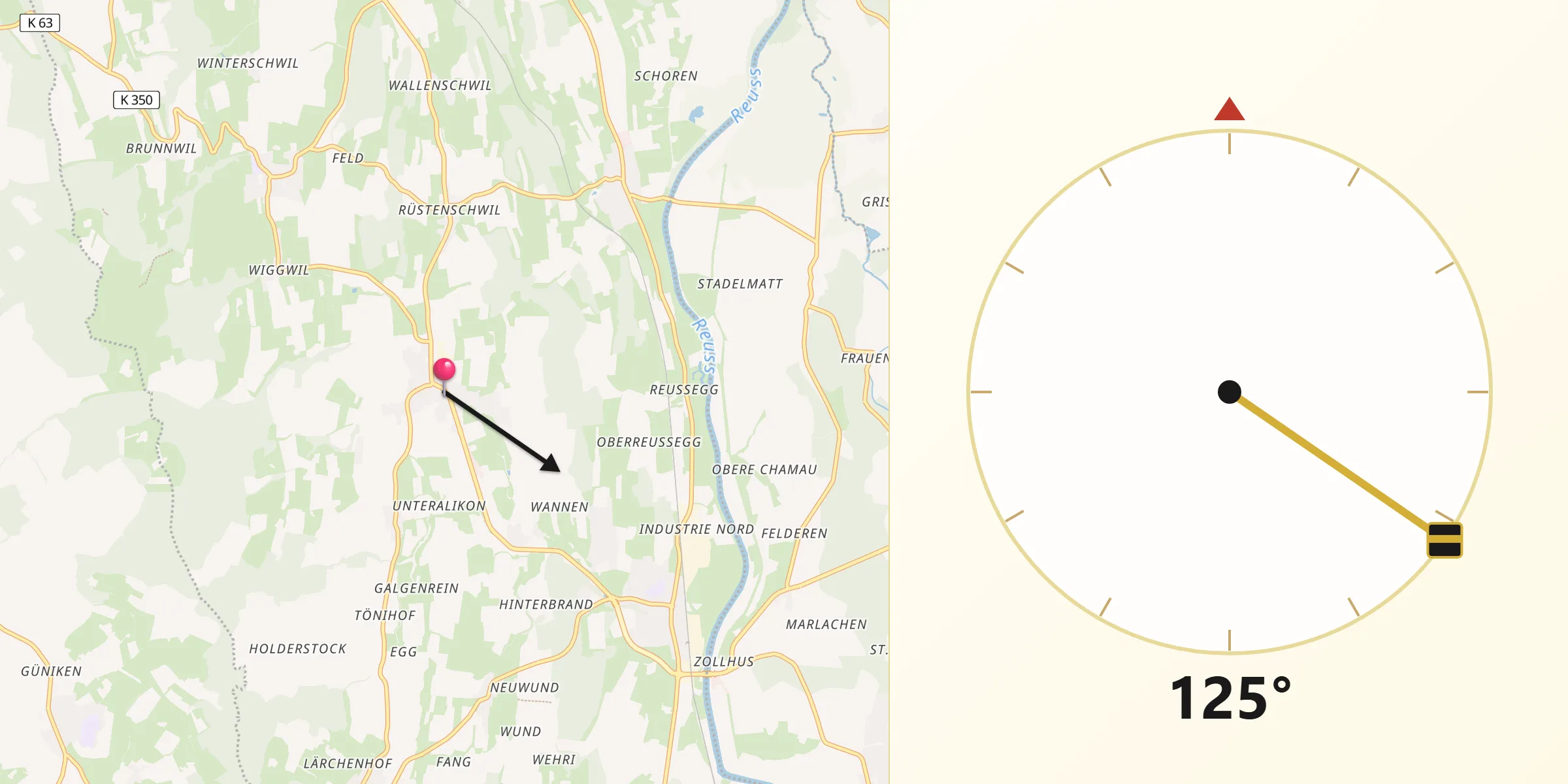 Direction vers la Qibla depuis Auw