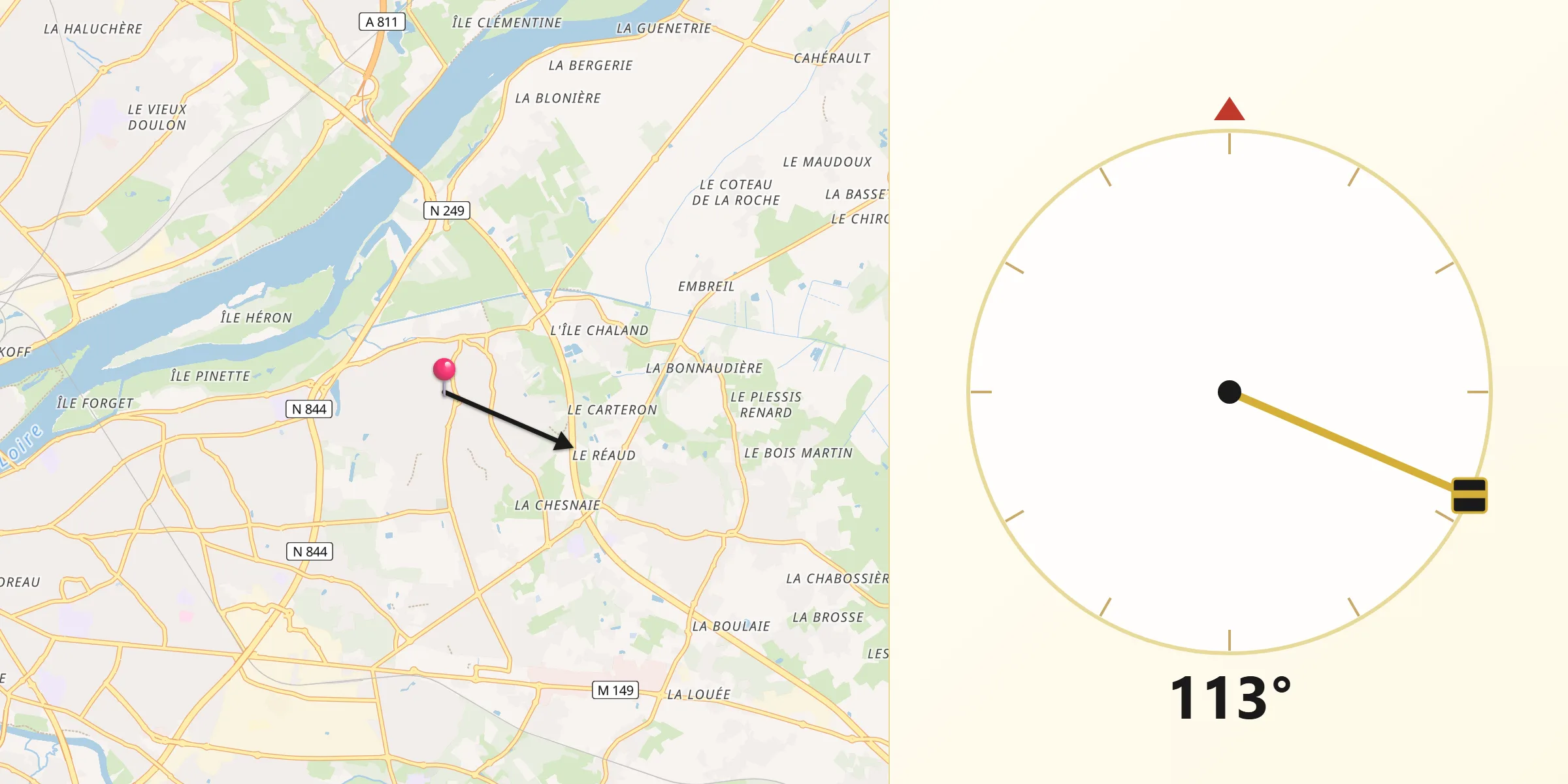 Direction vers la Qibla depuis Basse-Goulaine