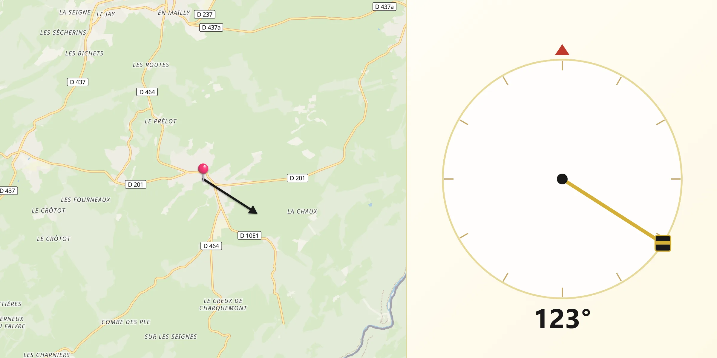 Direction vers la Qibla depuis Charquemont
