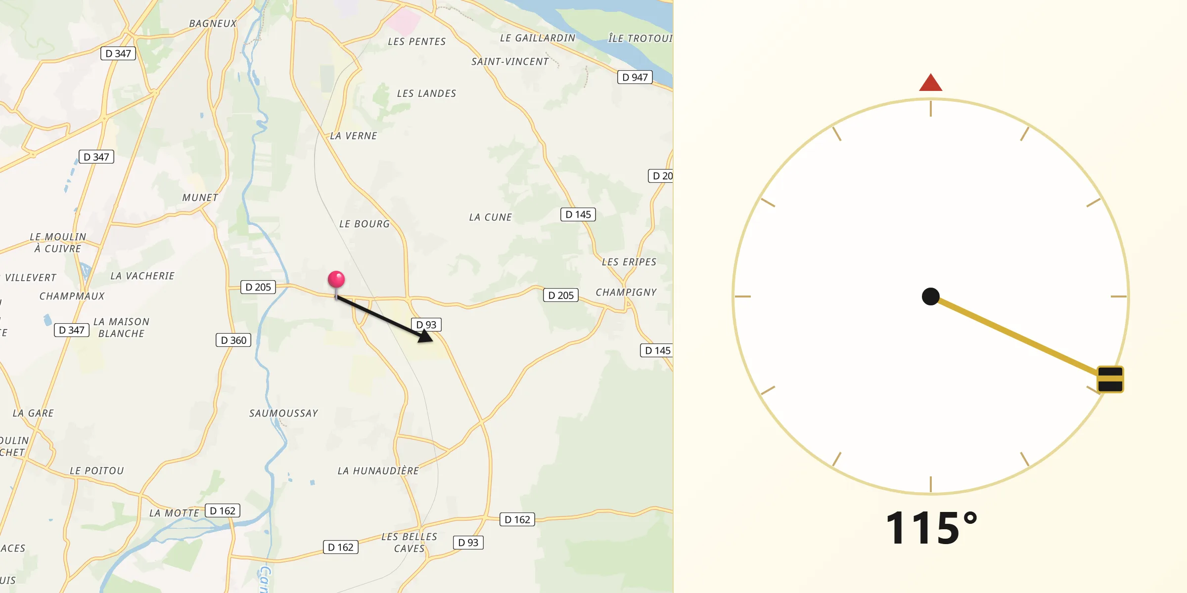 Direction vers la Qibla depuis Chacé