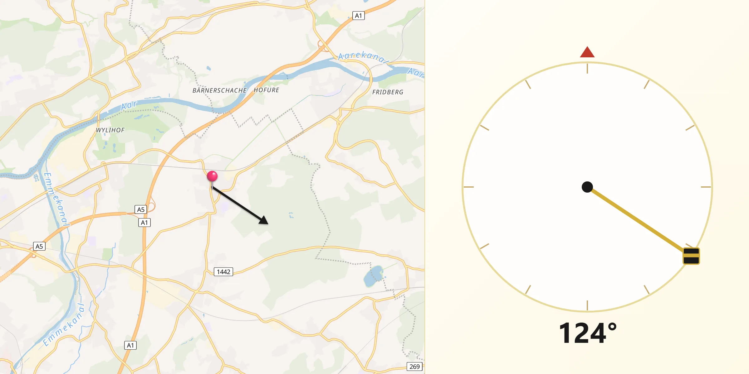 Direction vers la Qibla depuis Deitingen