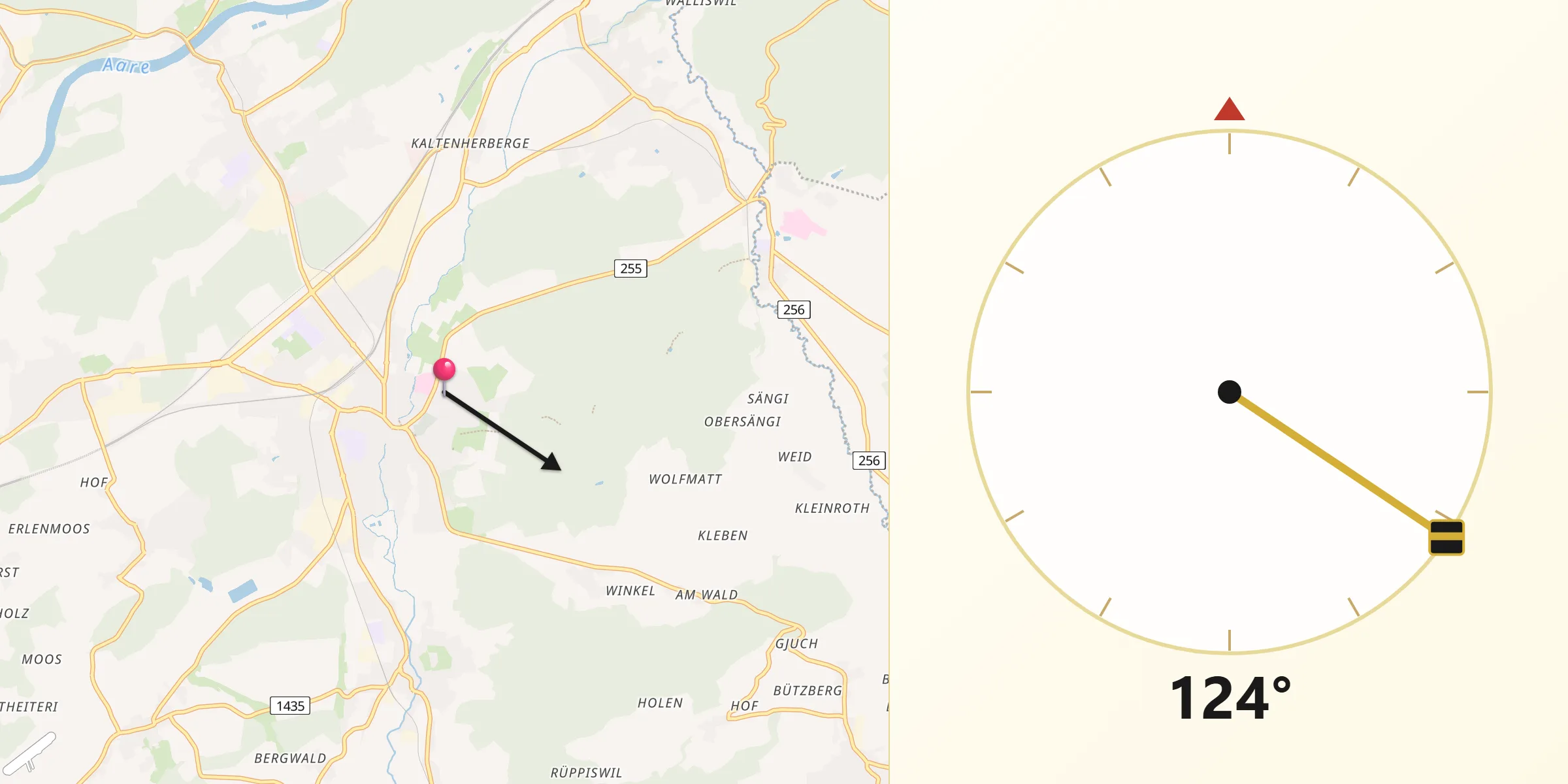 Direction vers la Qibla depuis Langenthal
