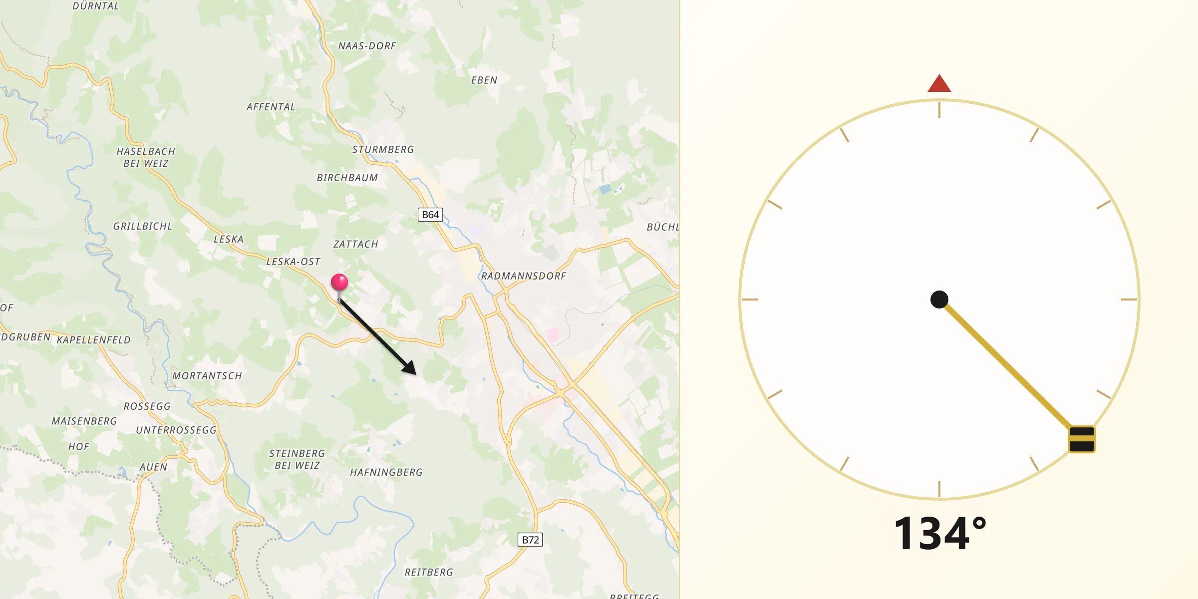 Qibla-Richtung von Göttelsberg