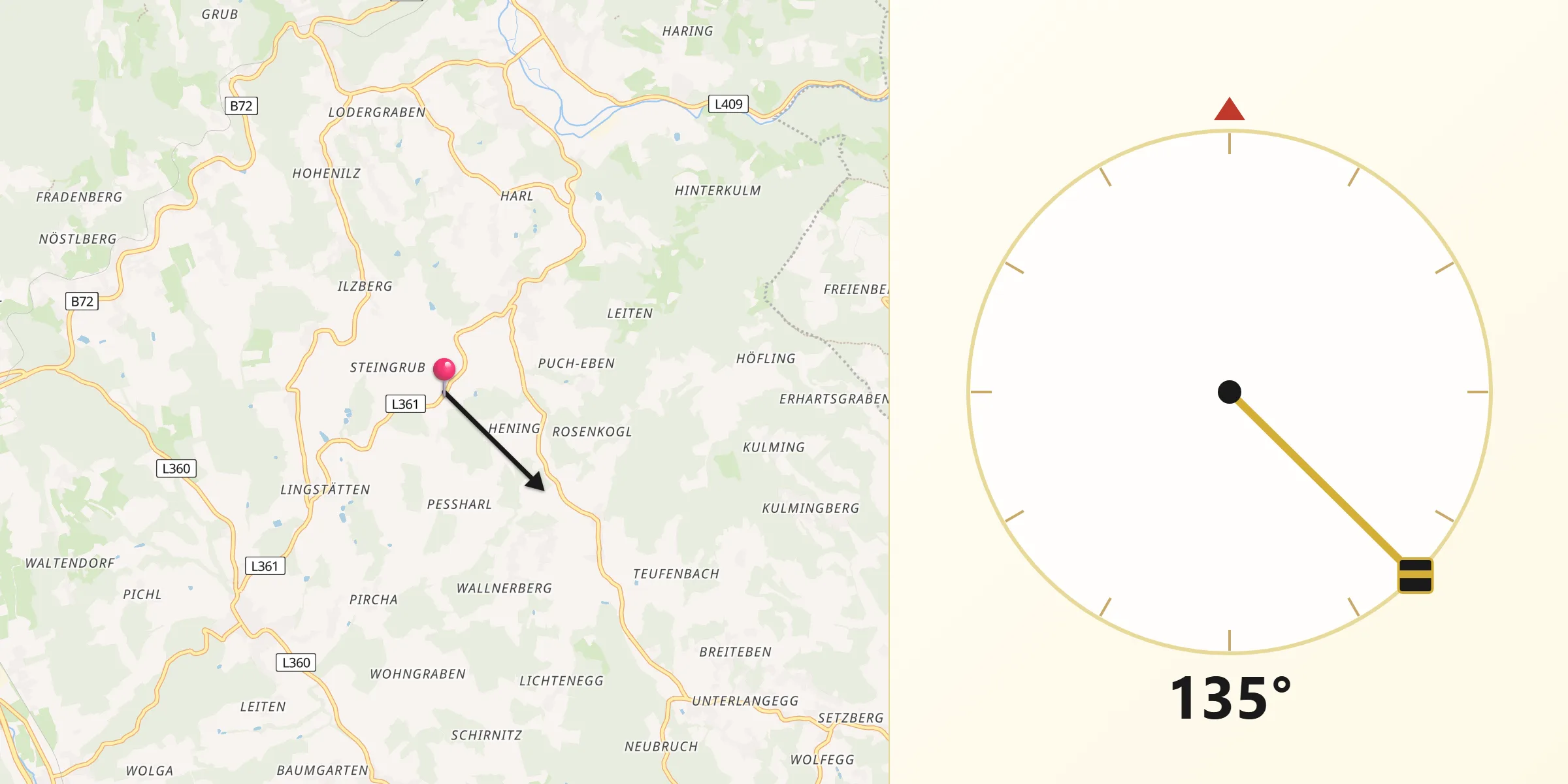 Qibla-Richtung von Puch bei Weiz