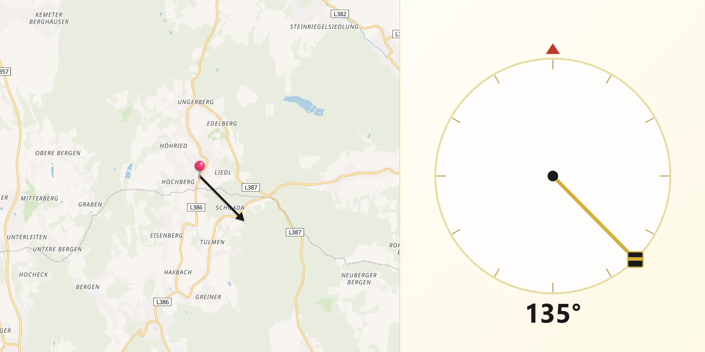 Qibla-Richtung von Oberdorf im Burgenland