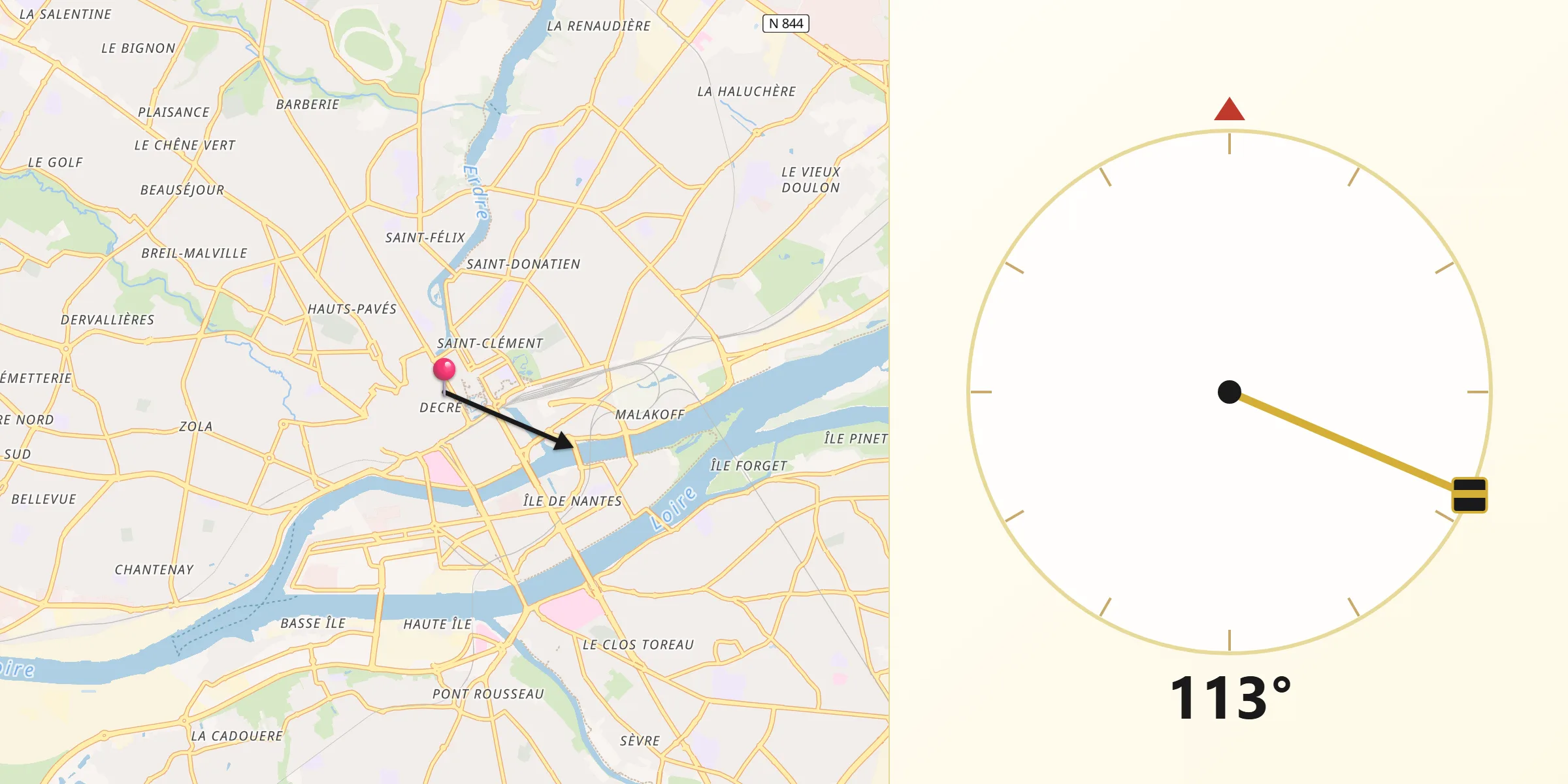 Kierunek Qibla z Nantes