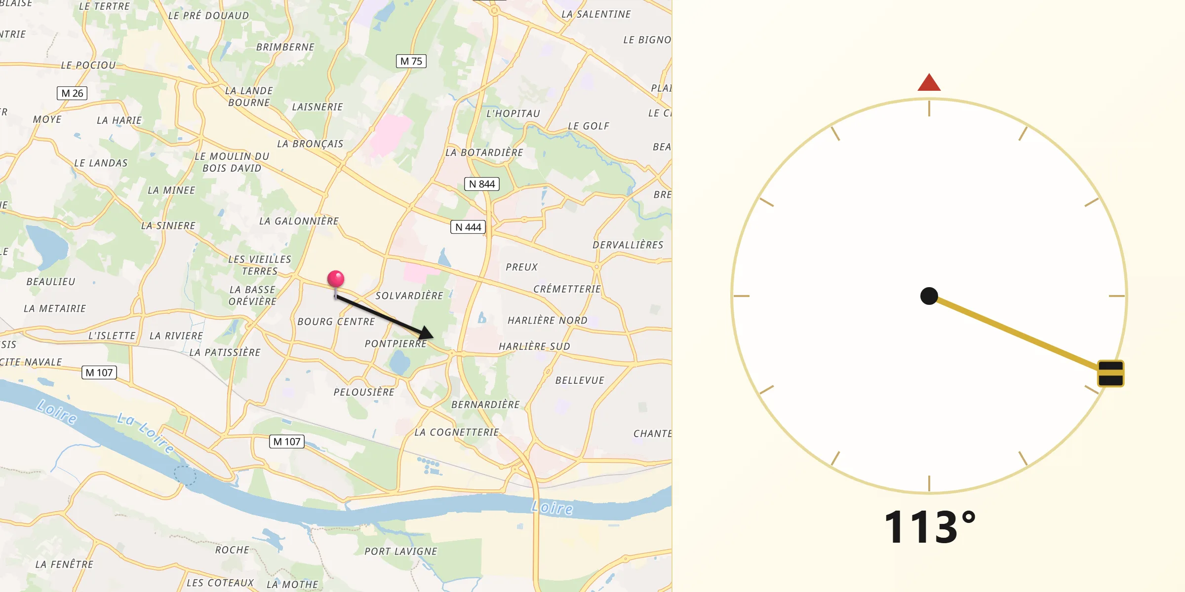 Direction vers la Qibla depuis Saint-Herblain