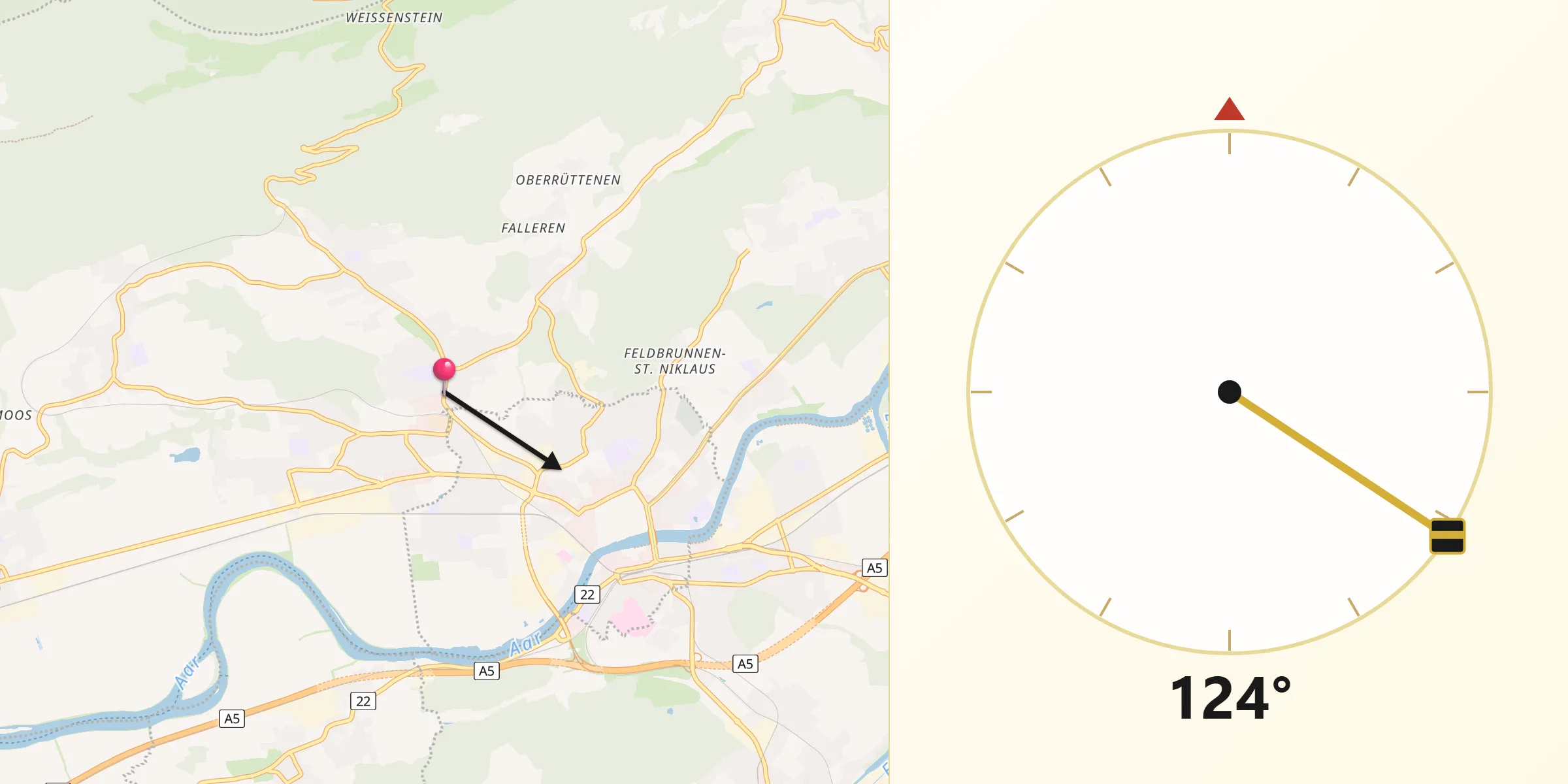 Direction vers la Qibla depuis Langendorf